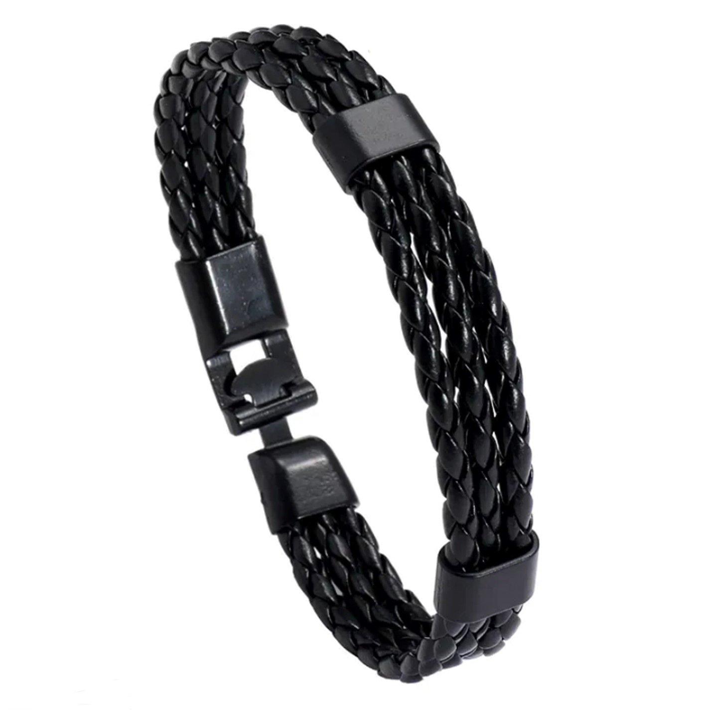 Black - Aye Do Gifts - Mens Leather Clasp Bracelet 5996-NP-MCLASPB - 1