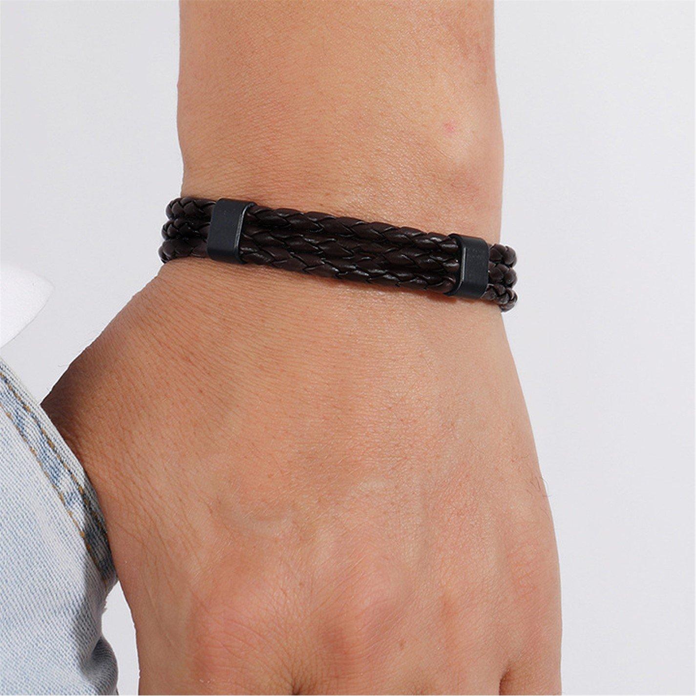 Black - Aye Do Gifts - Mens Leather Clasp Bracelet 5996-NP-MCLASPB - 2