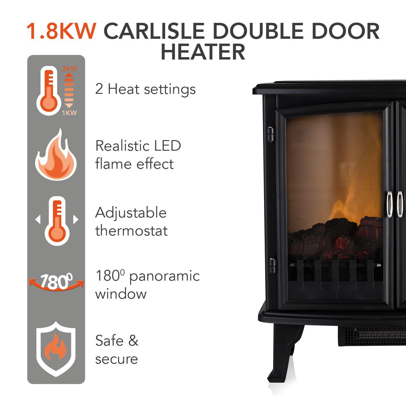 Black - Warmlite - 1.8KW Carlisle Double Door Stove Panoramic - 2