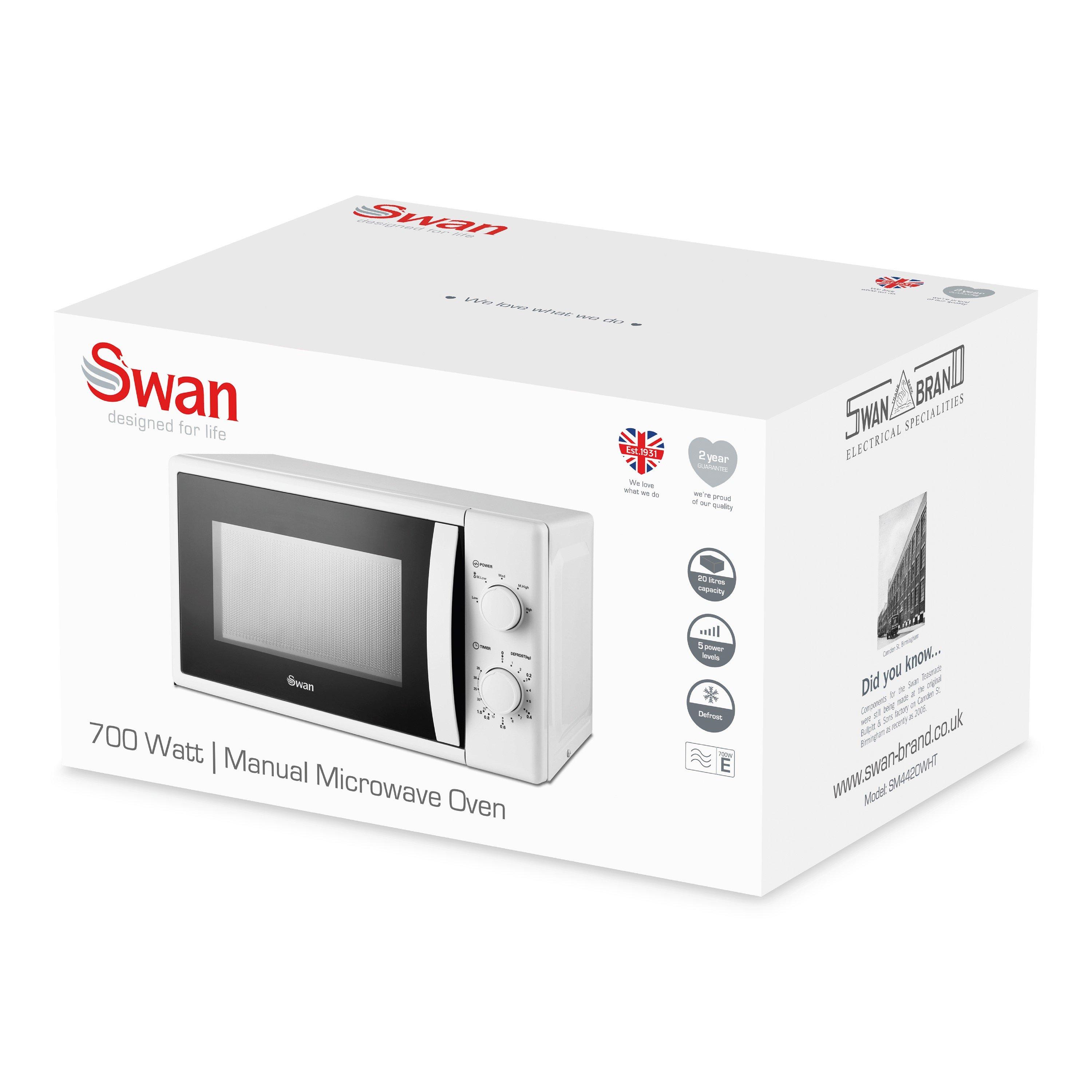 White - Swan - 20L 700W Manual Microwave White - 10