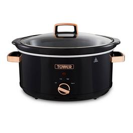 Tower Rose Gold 6.5 Litre Slow Cooker Black and Rose Gol