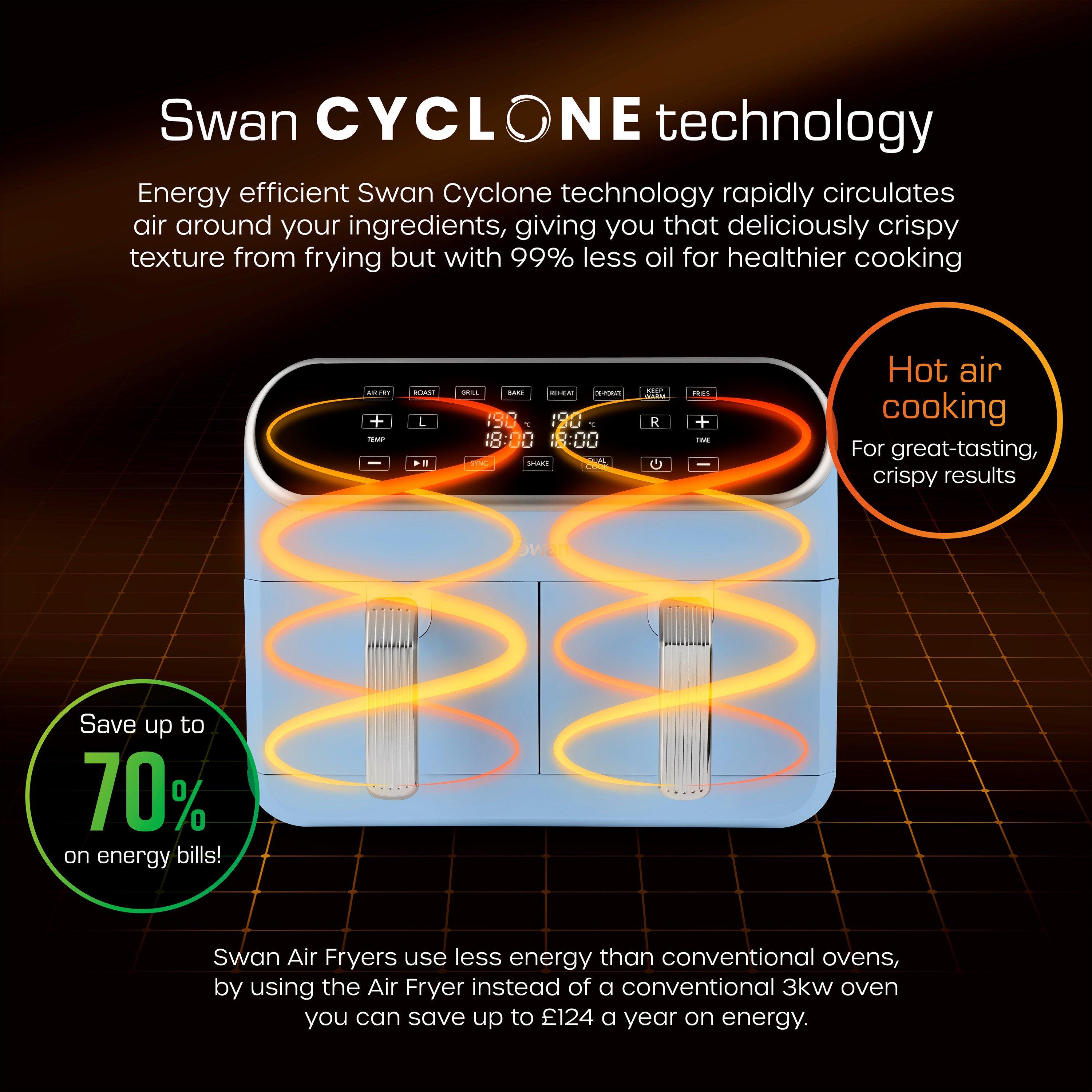 Blue - Swan - Retro Dual 8 Litre Basket Air Fryer Blue - 3