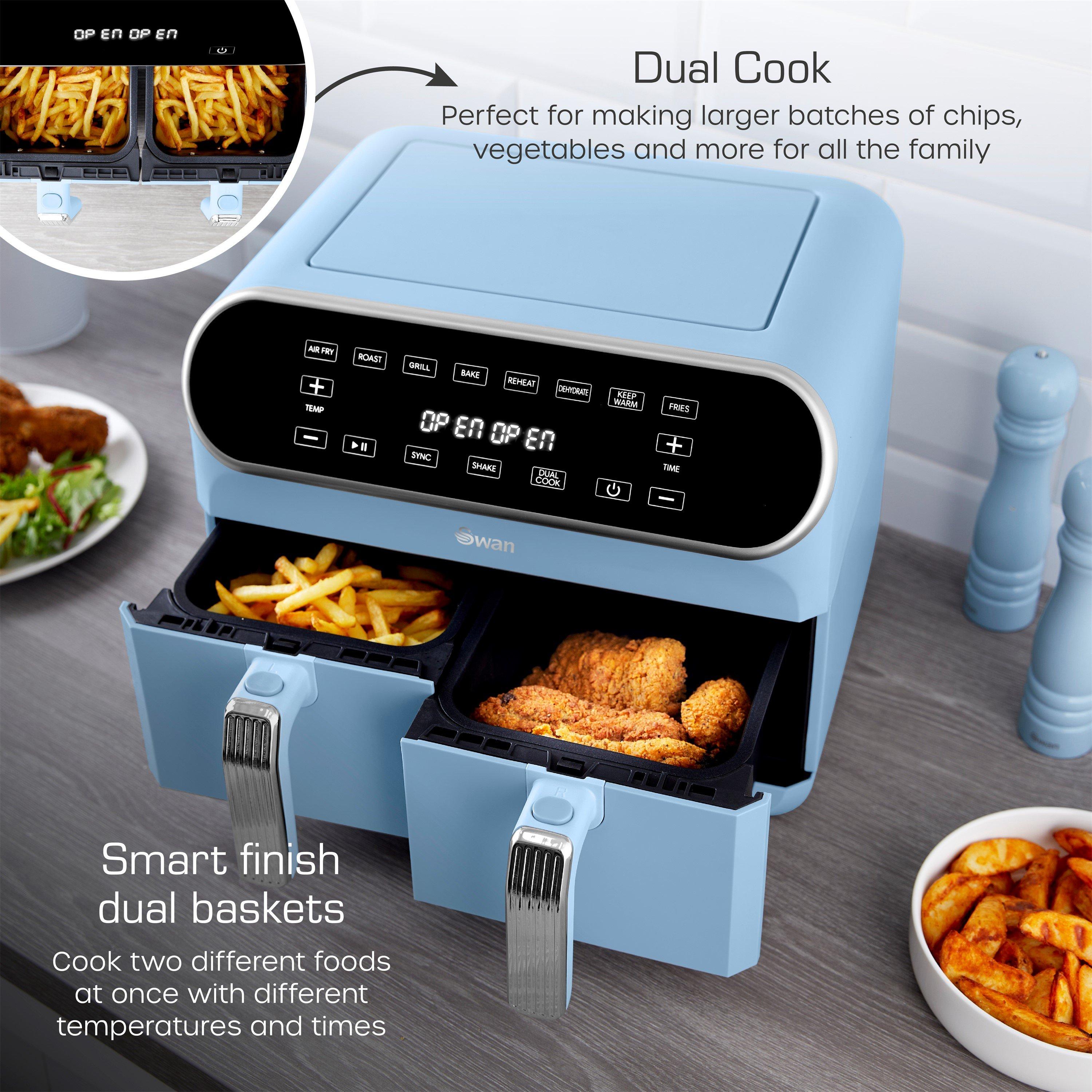 Blue - Swan - Retro Dual 8 Litre Basket Air Fryer Blue - 4