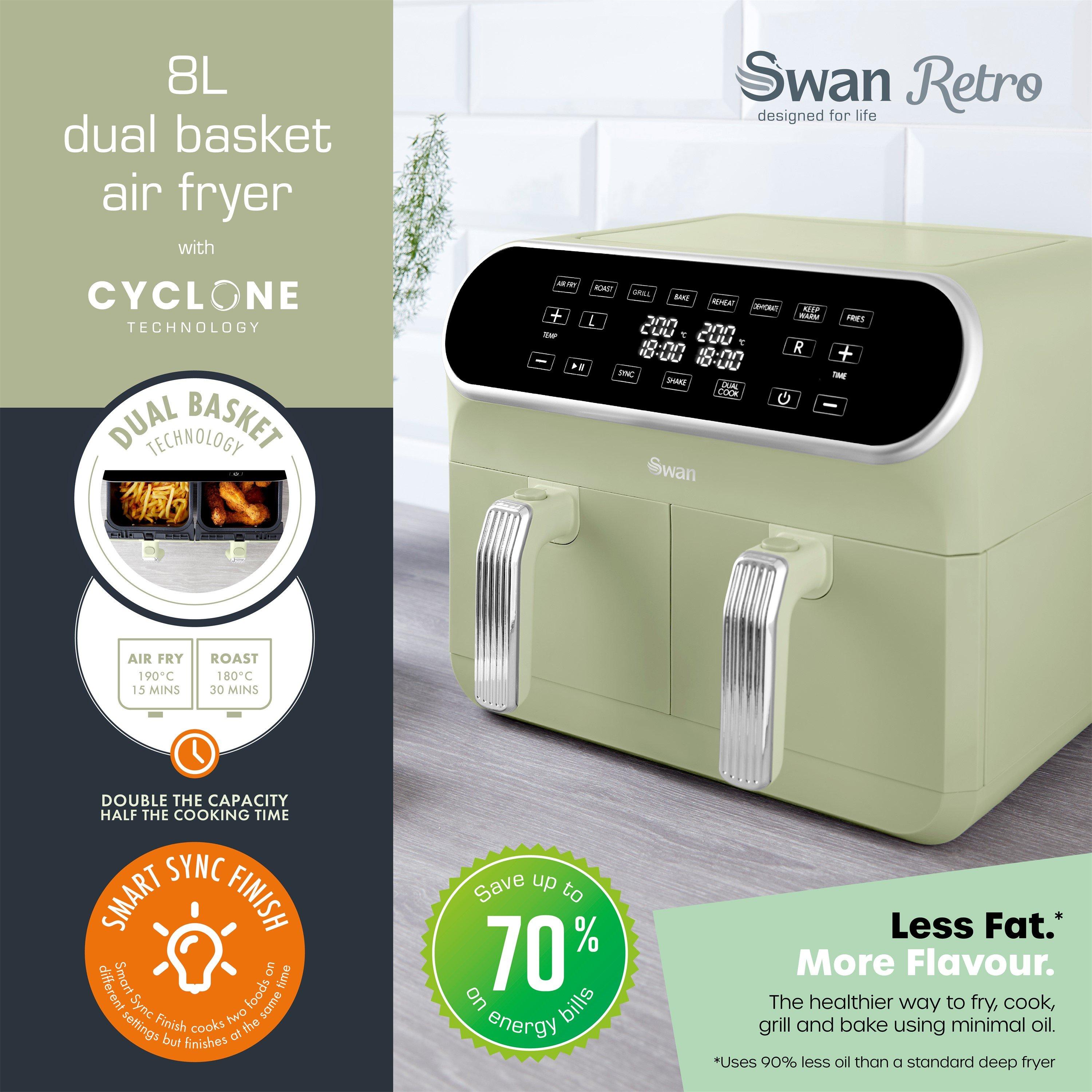 Green - Swan - Retro 8L Dual Basket Air Fryer - 2