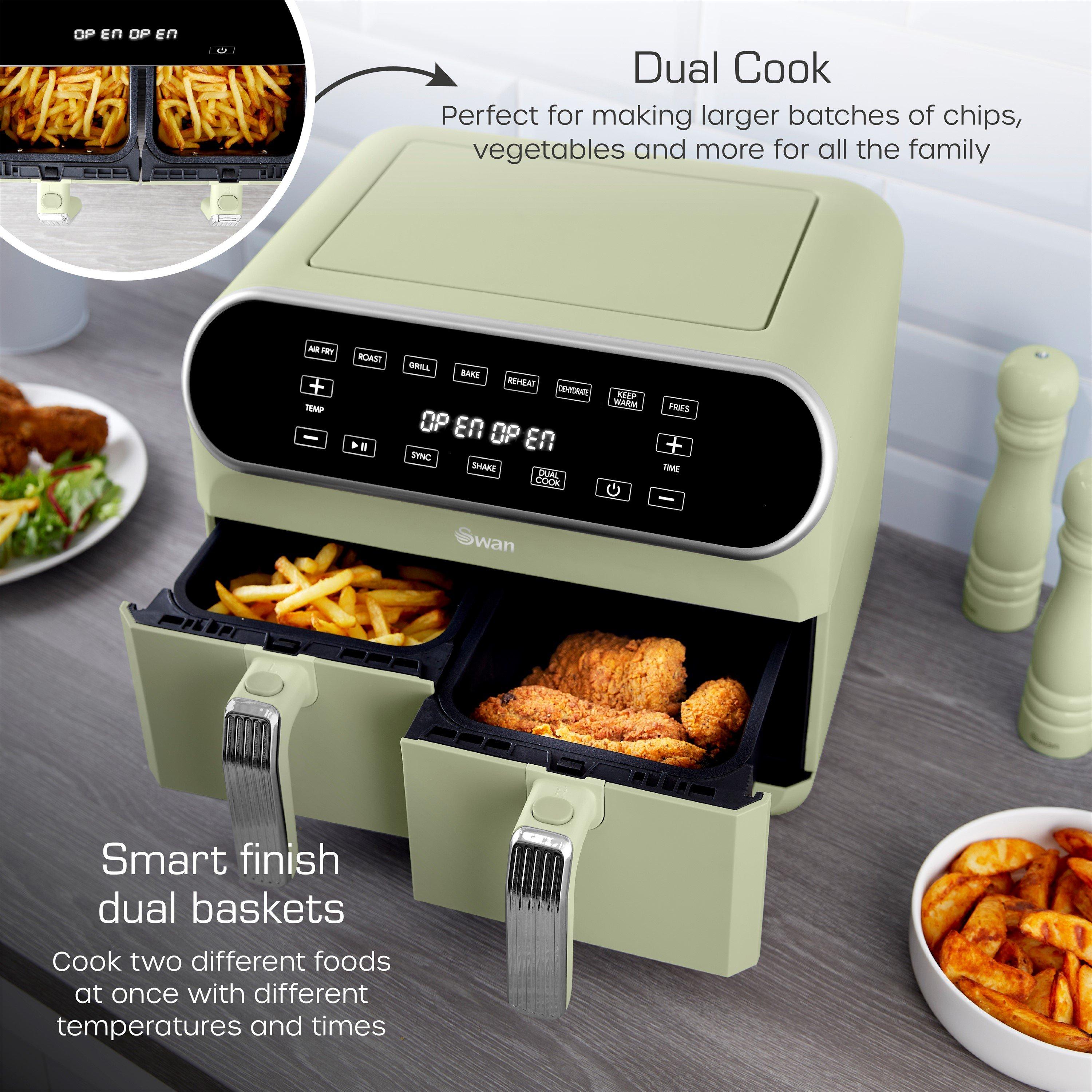 Green - Swan - Retro 8L Dual Basket Air Fryer - 4