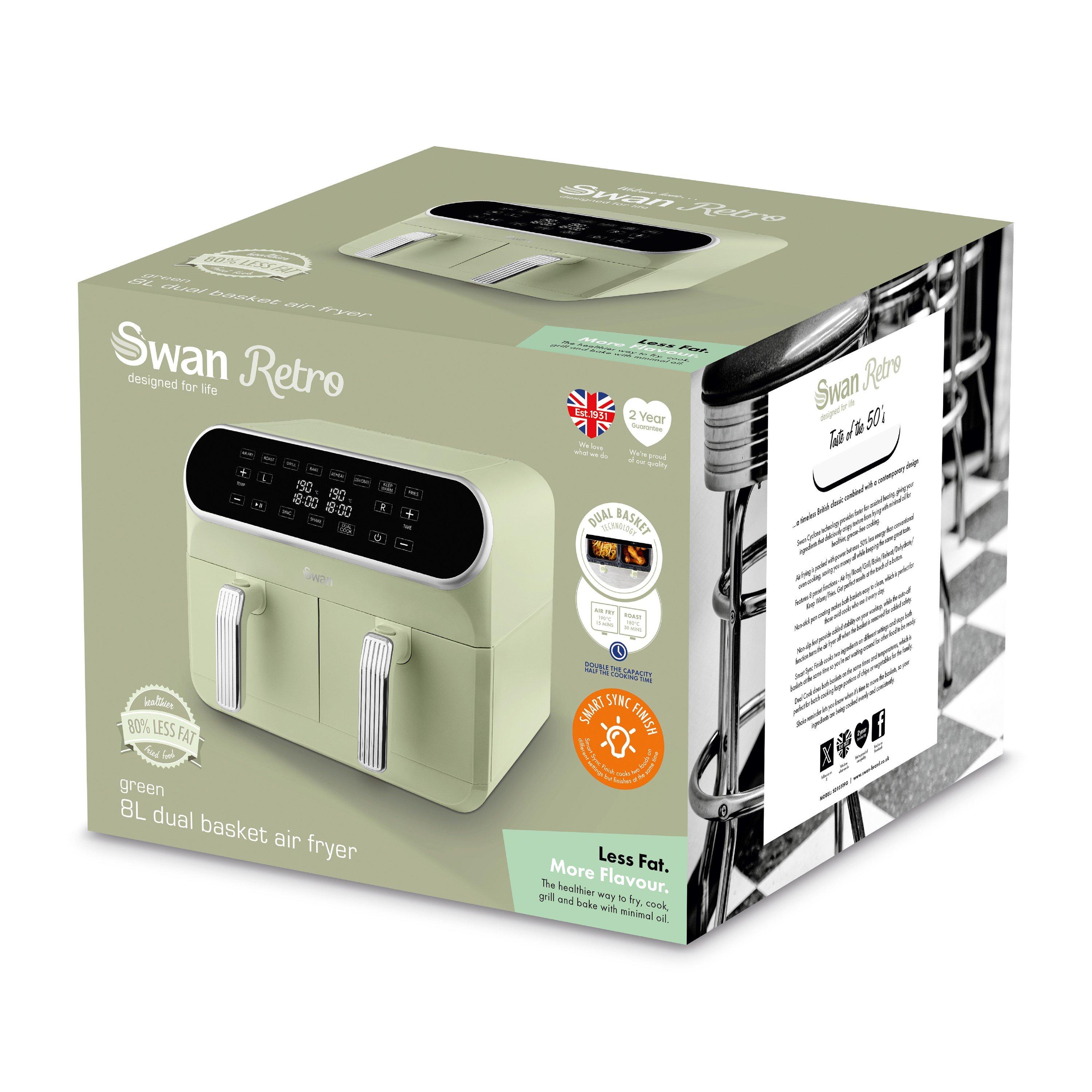 Green - Swan - Retro 8L Dual Basket Air Fryer - 8