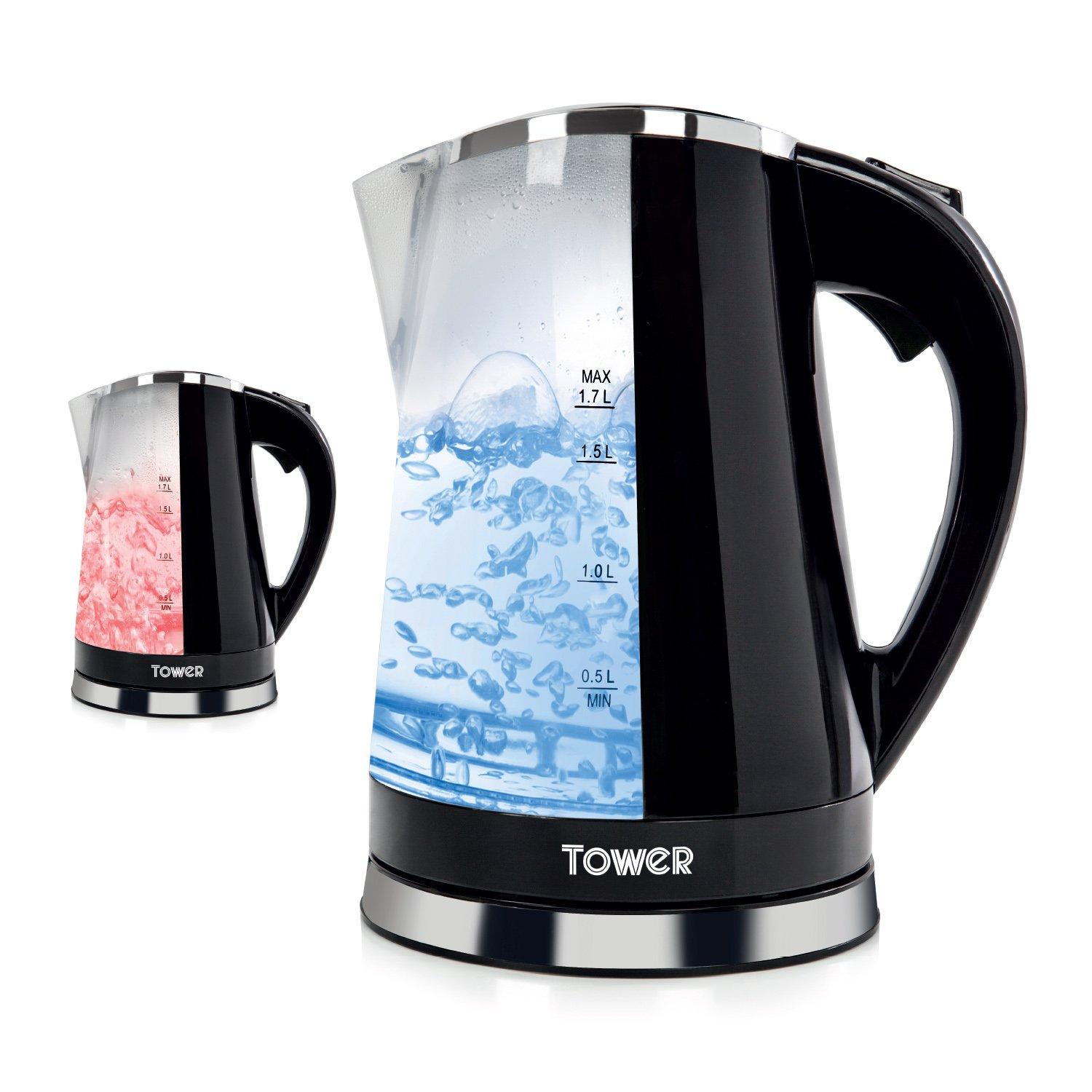 Black - Tower - 2200W 1.7 Litre LED Colour Changing Kettle - 1