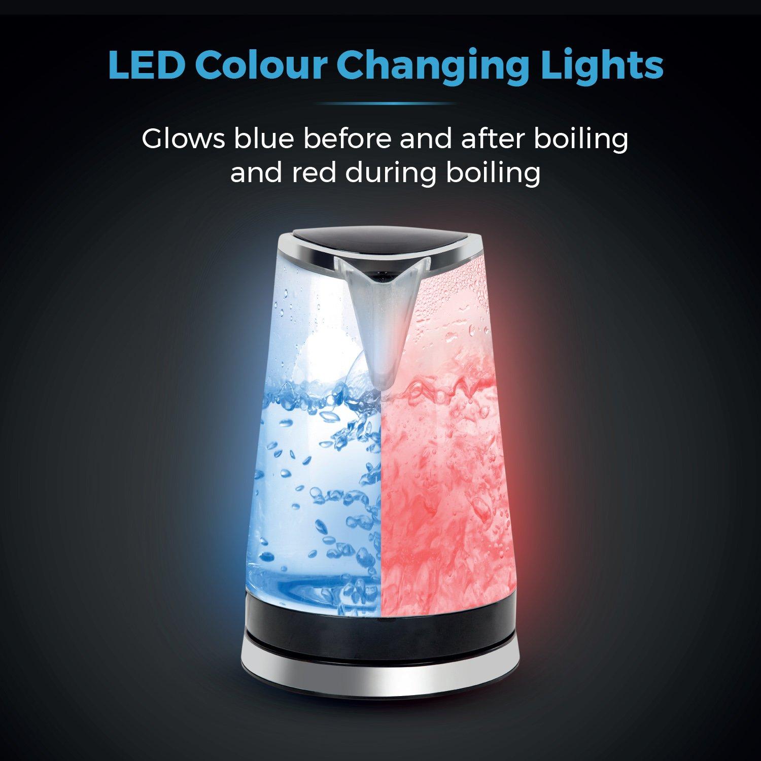 Black - Tower - 2200W 1.7 Litre LED Colour Changing Kettle - 3