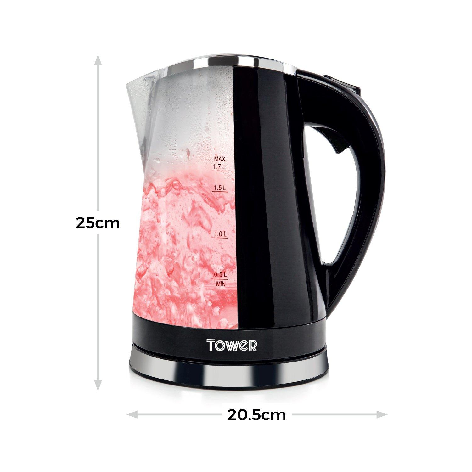 Black - Tower - 2200W 1.7 Litre LED Colour Changing Kettle - 6