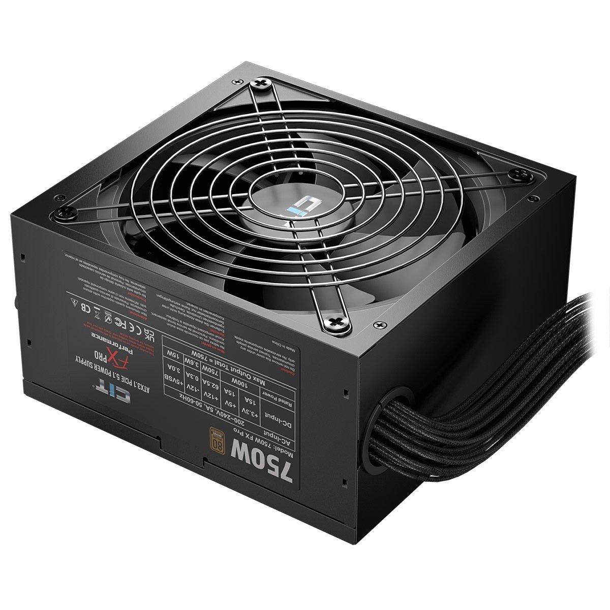 Black - CiT - FX Pro Black ATX 3.1 PCIe 5.1 750W 80 Plus Bronze Power Supply - 2
