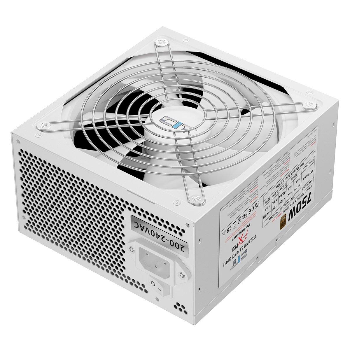 White - CiT - FX Pro White ATX 3.1 PCIe 5.1 750W 80 Plus Bronze Power Supply - 2