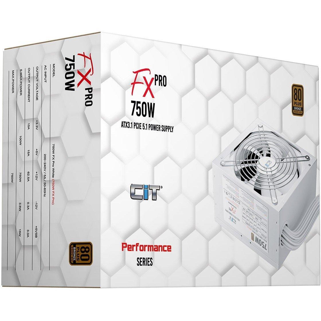 White - CiT - FX Pro White ATX 3.1 PCIe 5.1 750W 80 Plus Bronze Power Supply - 4