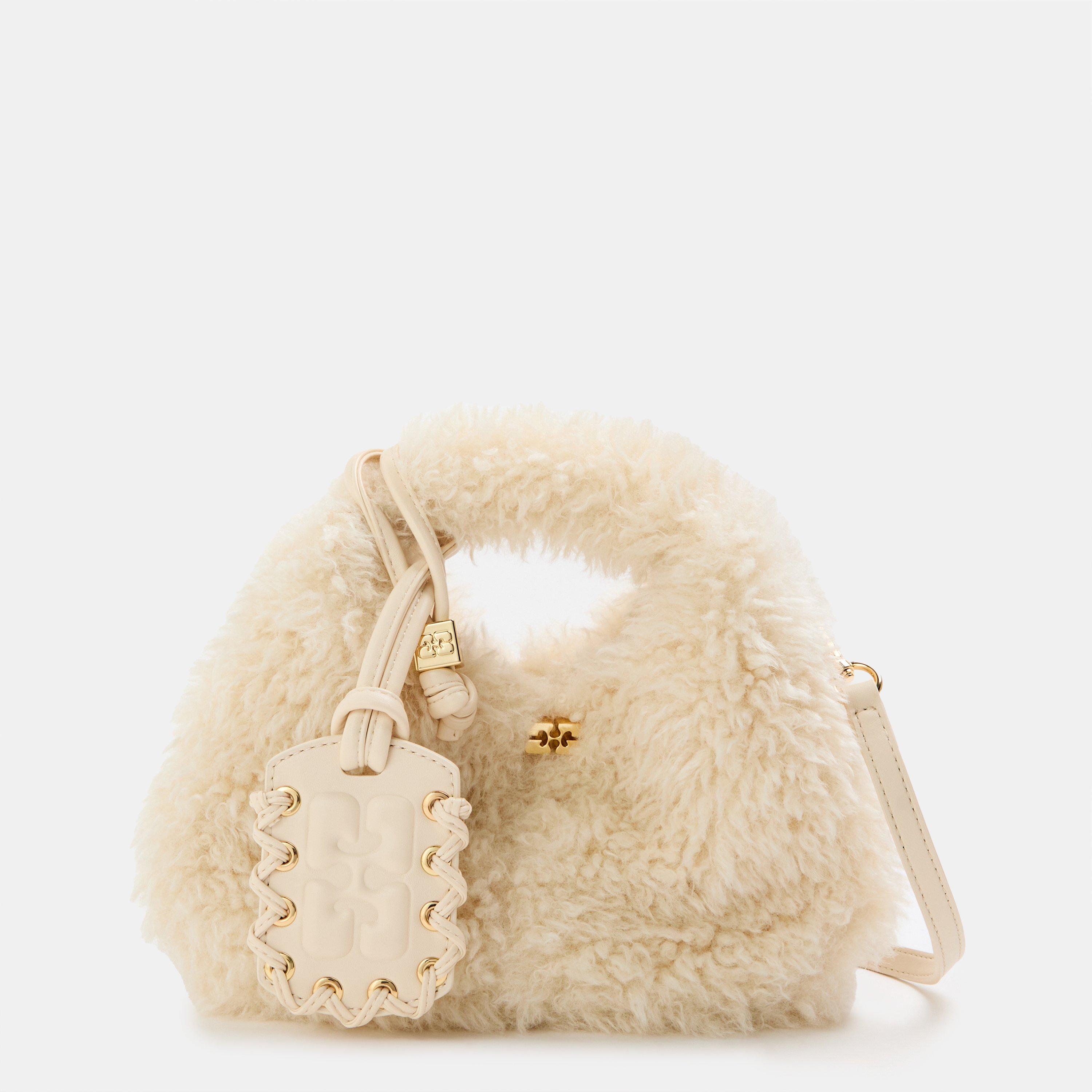 Egret - Ganni - Women's Mini Hobo Fur Crossbody Bag - 1