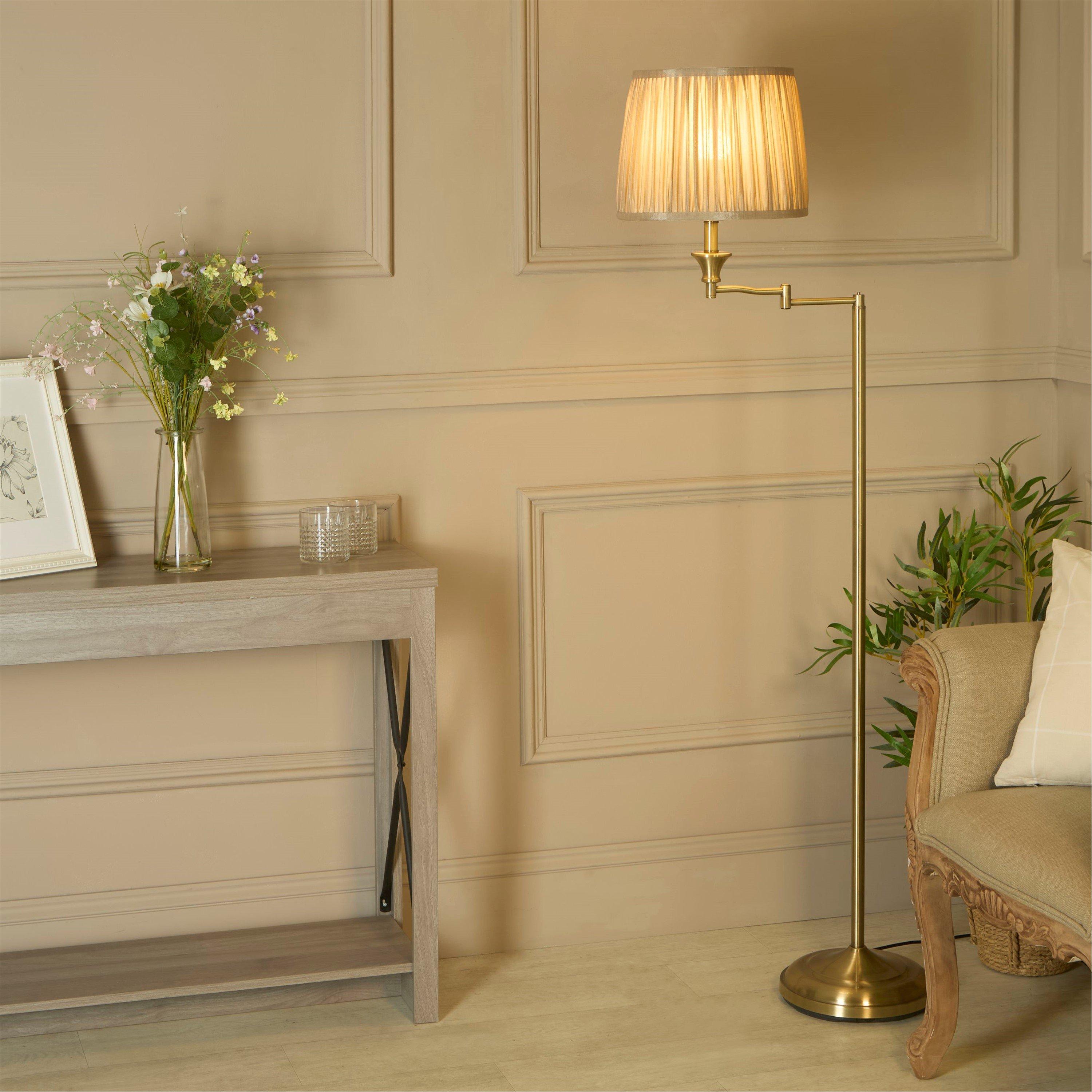 Metallics - Lighting Collection - Ab Swing Arm Floor Lamp with Pleated Shade - 1