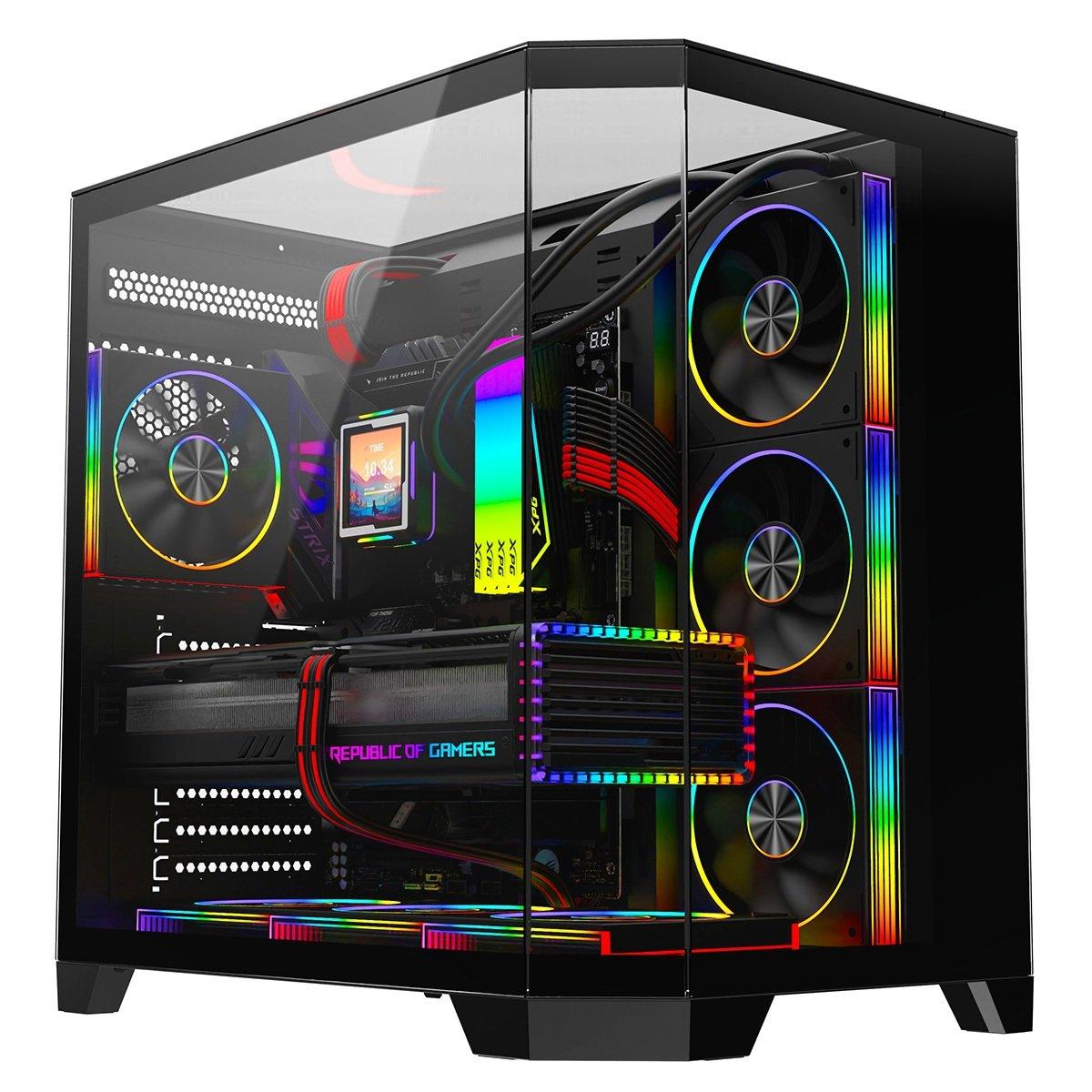 Cit  Ds360 Pro Atx Gaming Case With Dual Chamber Panoramic Tempered Glass Black
