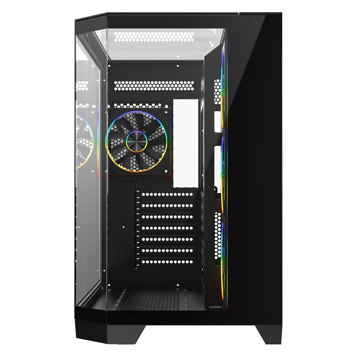 Black - CiT - DS360 PRO Black ATX Gaming Case With Dual Chamber Panoramic Tempered Glass - 2