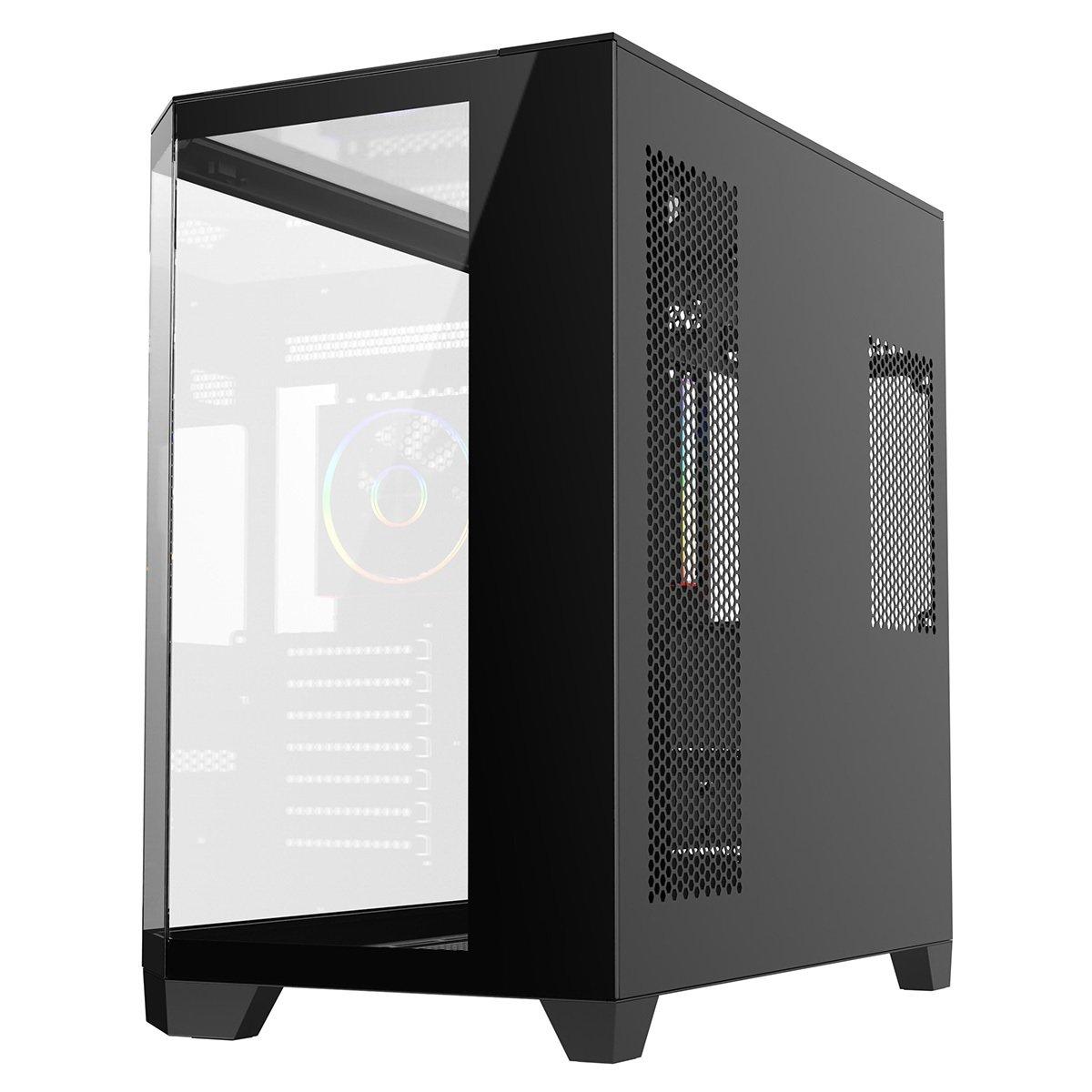 Black - CiT - DS360 PRO Black ATX Gaming Case With Dual Chamber Panoramic Tempered Glass - 3