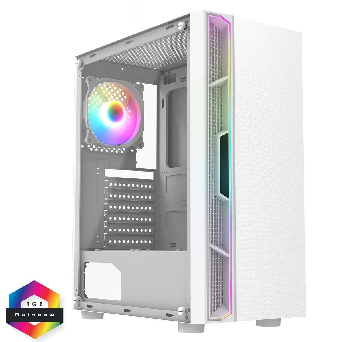 Cit  Galaxy Mid-Tower Pc Gaming Case With 1 X Led Strip 1 X 120Mm Rainbow Rgb Fan Included White