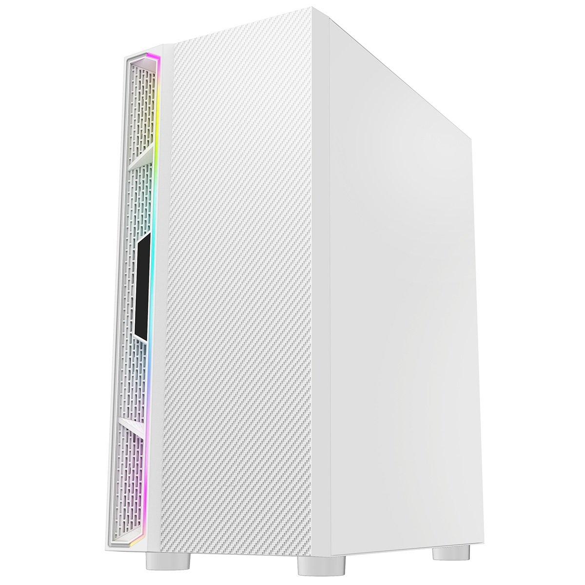 White - CiT - Galaxy White Mid-Tower PC Gaming Case with 1 x LED Strip 1 x 120mm Rainbow RGB Fan Included - 2