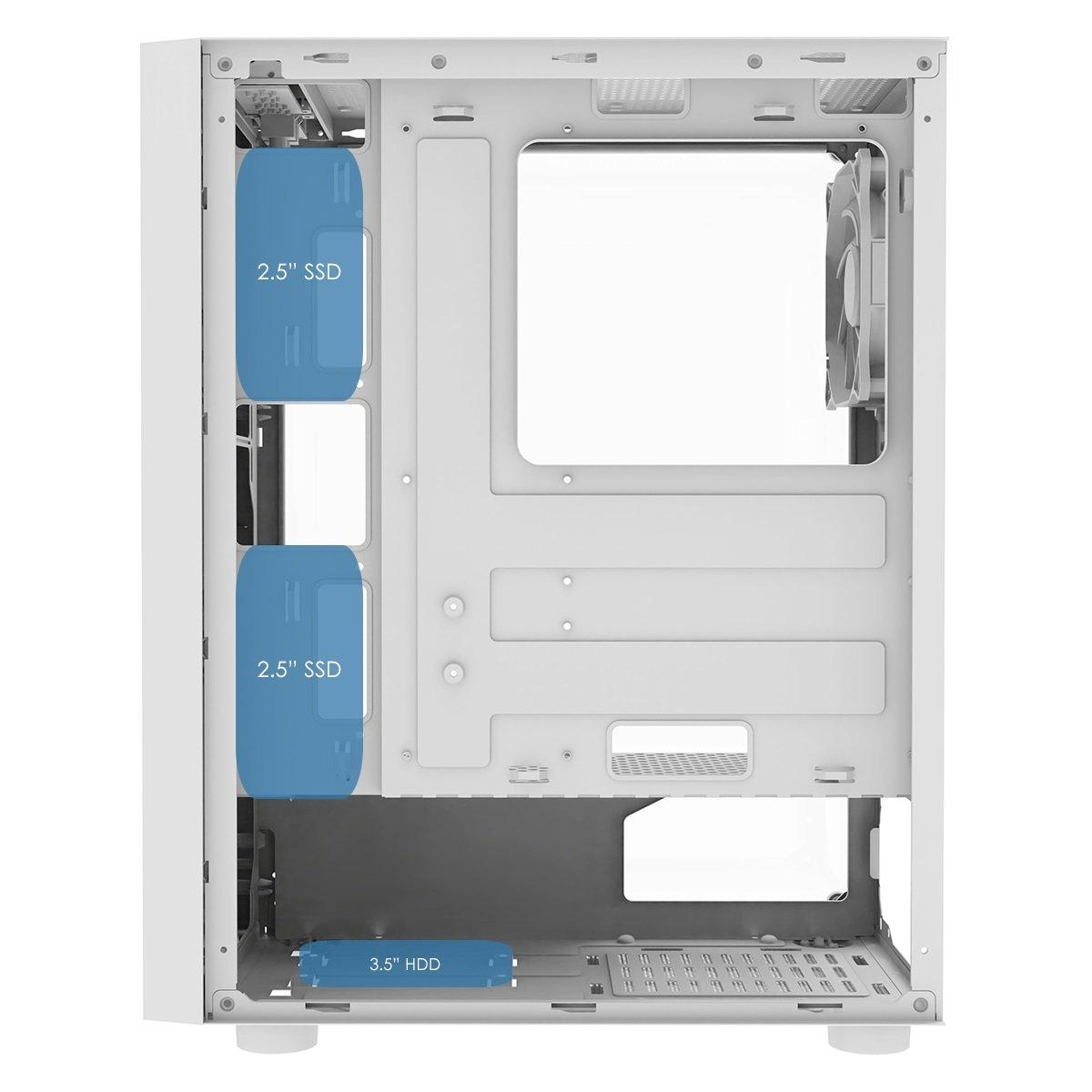 White - CiT - Galaxy White Mid-Tower PC Gaming Case with 1 x LED Strip 1 x 120mm Rainbow RGB Fan Included - 3