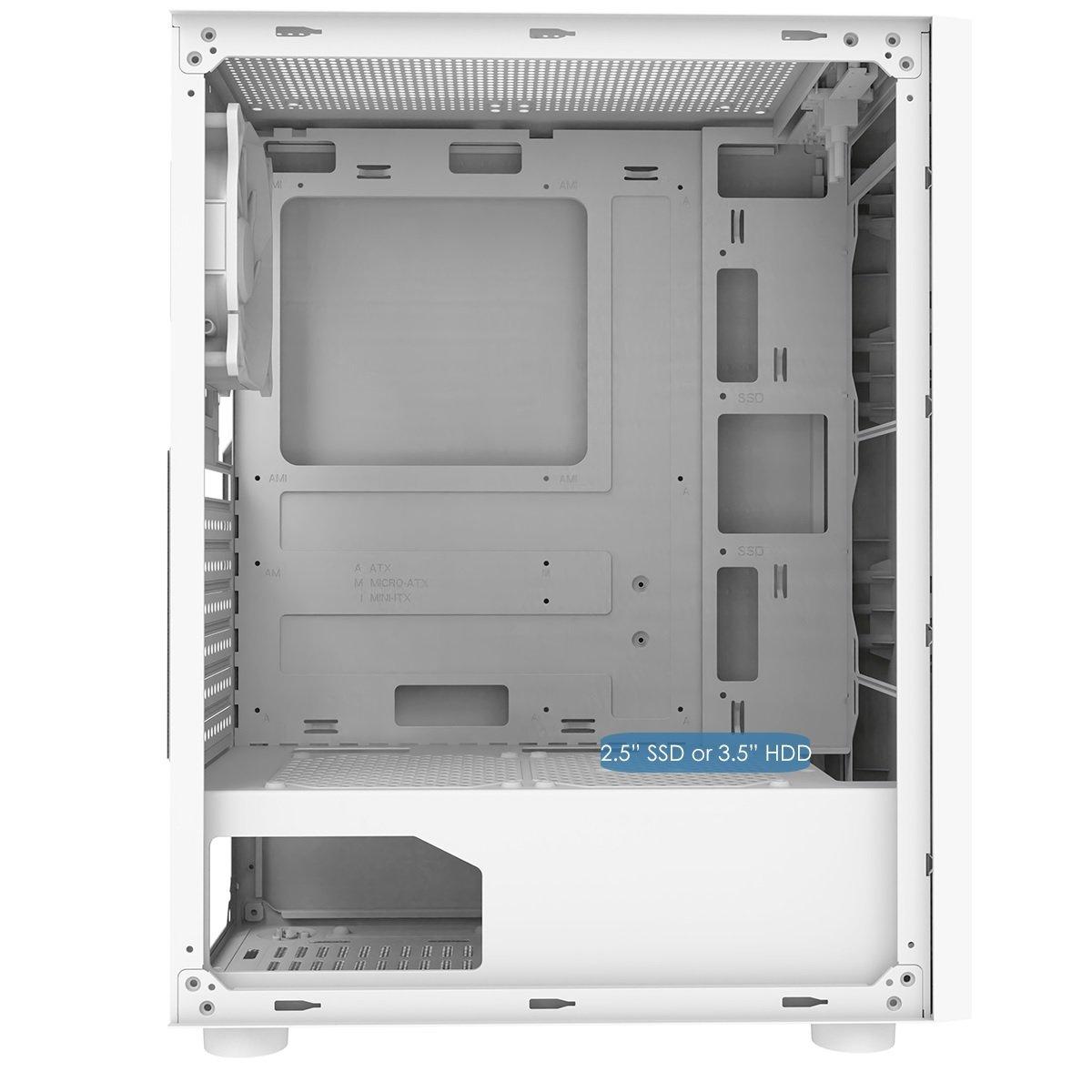 White - CiT - Galaxy White Mid-Tower PC Gaming Case with 1 x LED Strip 1 x 120mm Rainbow RGB Fan Included - 4