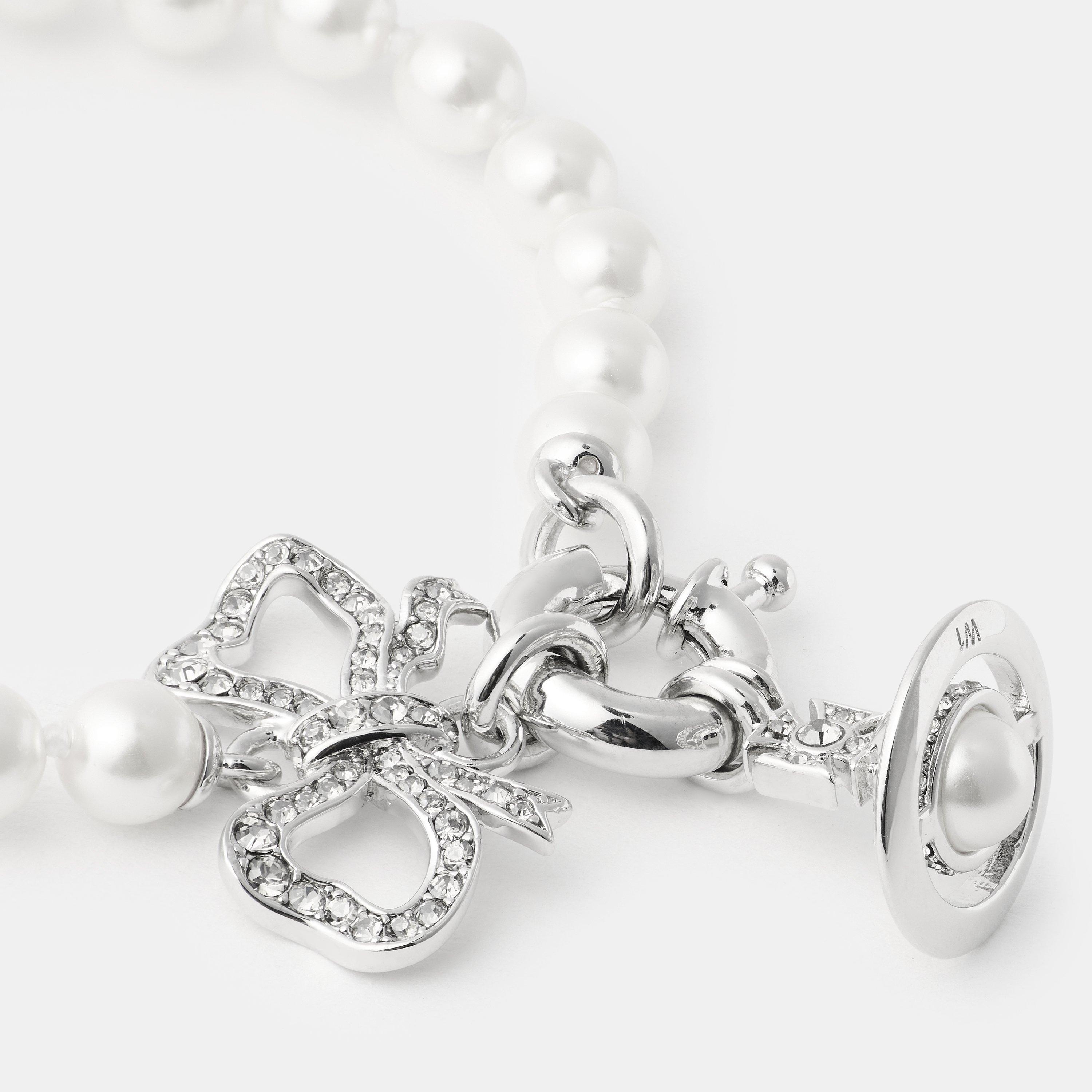 Plat/Crystal - Vivienne Westwood - Women's Viv Rigoberta Pearl Bead Bracelet - 2