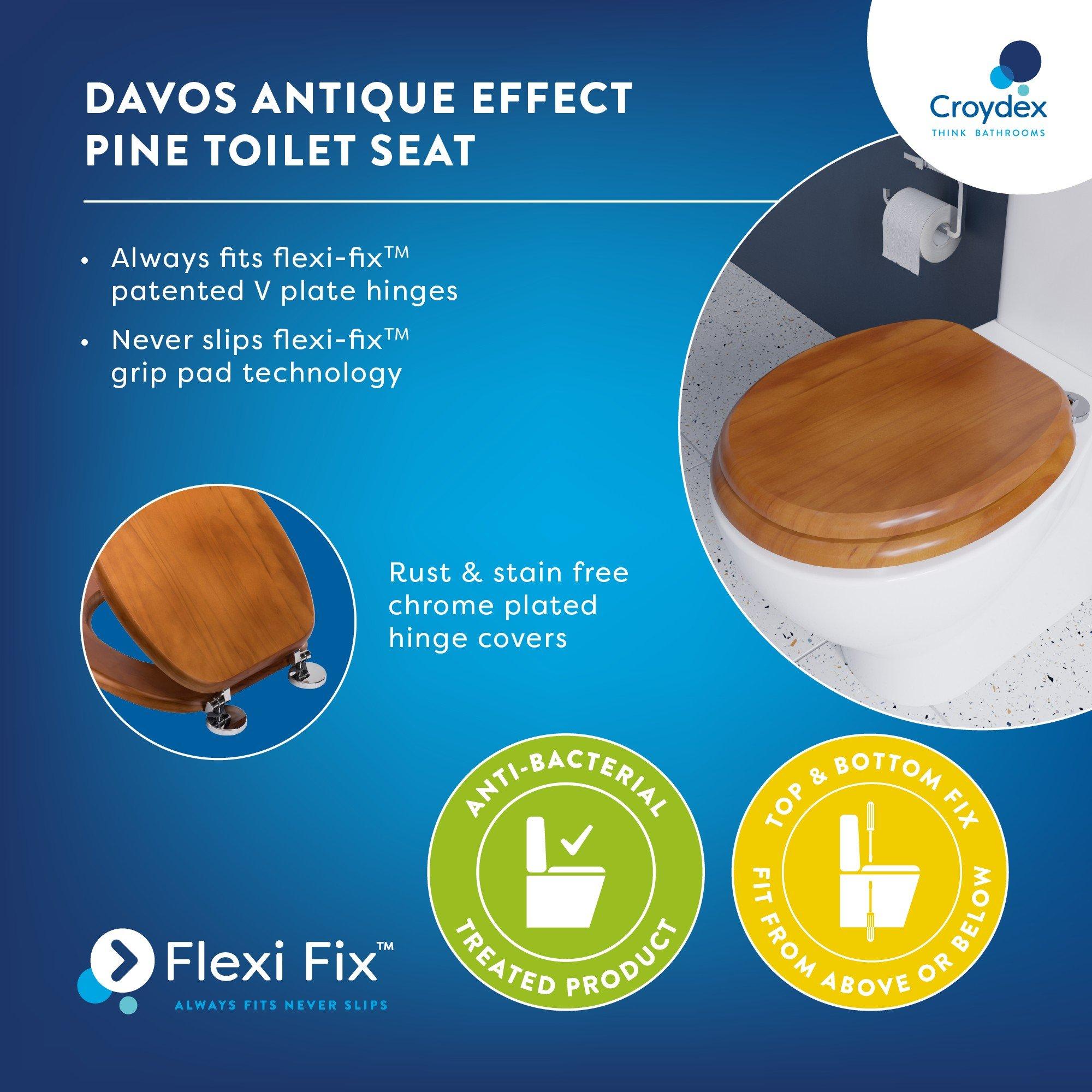 Antique Pine - Croydex - Davos Flexi-Fix Toilet Seat - 3