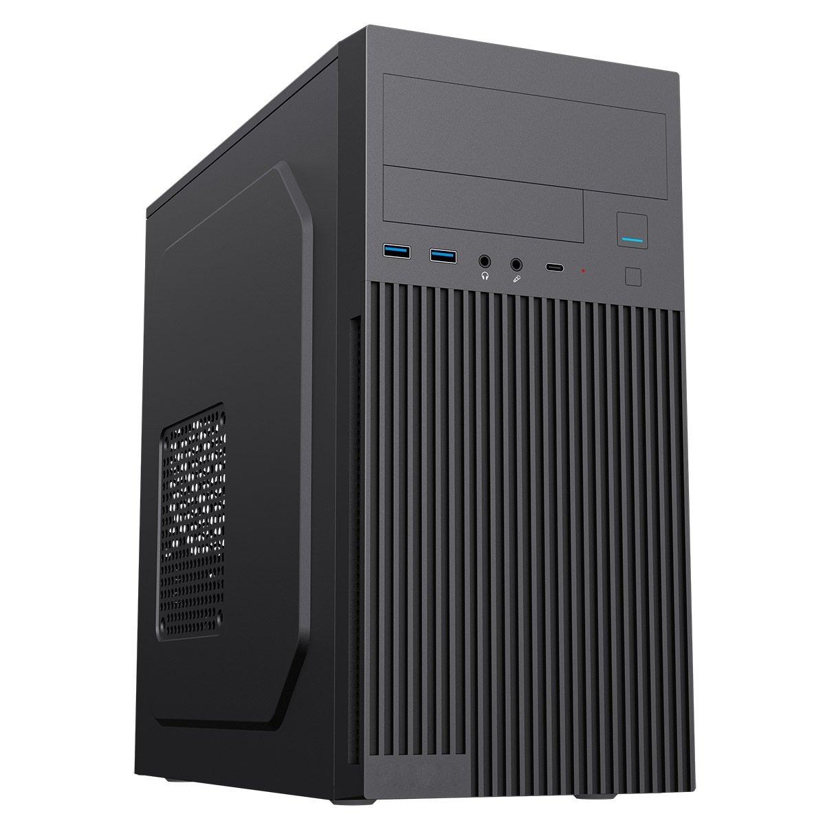 CiT Mentor Micro-ATX Office PC Case With USB Type C and 80mm Rear Black Fan Included