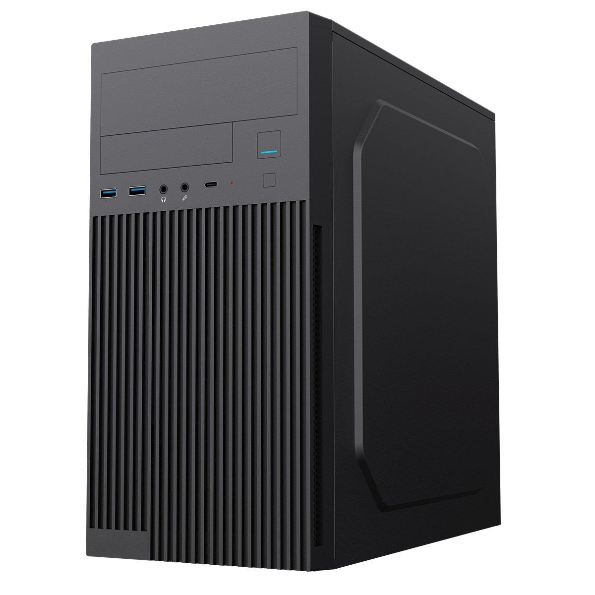 Black - CiT - Mentor Micro-ATX Office PC Case With USB Type C and 80mm Rear Black Fan Included - 2