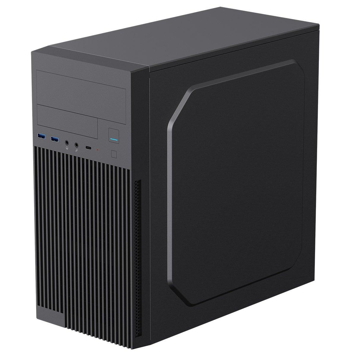 Black - CiT - Mentor Micro-ATX Office PC Case With USB Type C and 80mm Rear Black Fan Included - 3