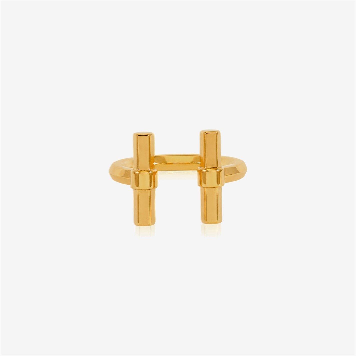 Gold - Rachel Jackson London - Womens Adjustable T-Bar Band Ring - 1