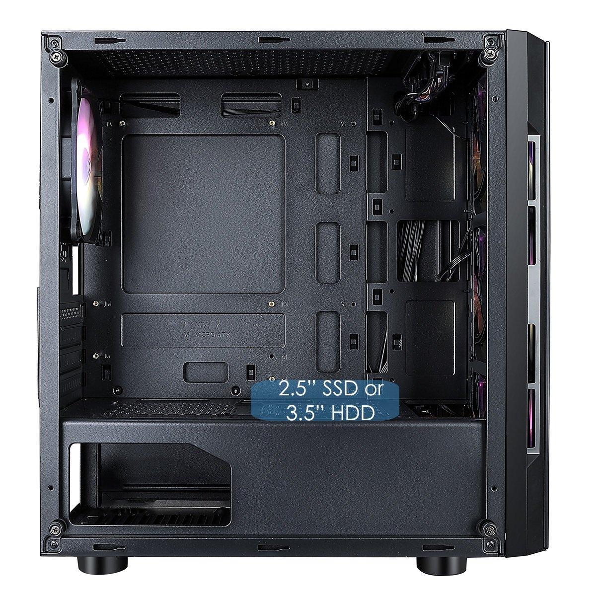 Black - CiT - Flash Gaming Matx Case 4x ARGB fans TG Front and Side Panels EPE - 3