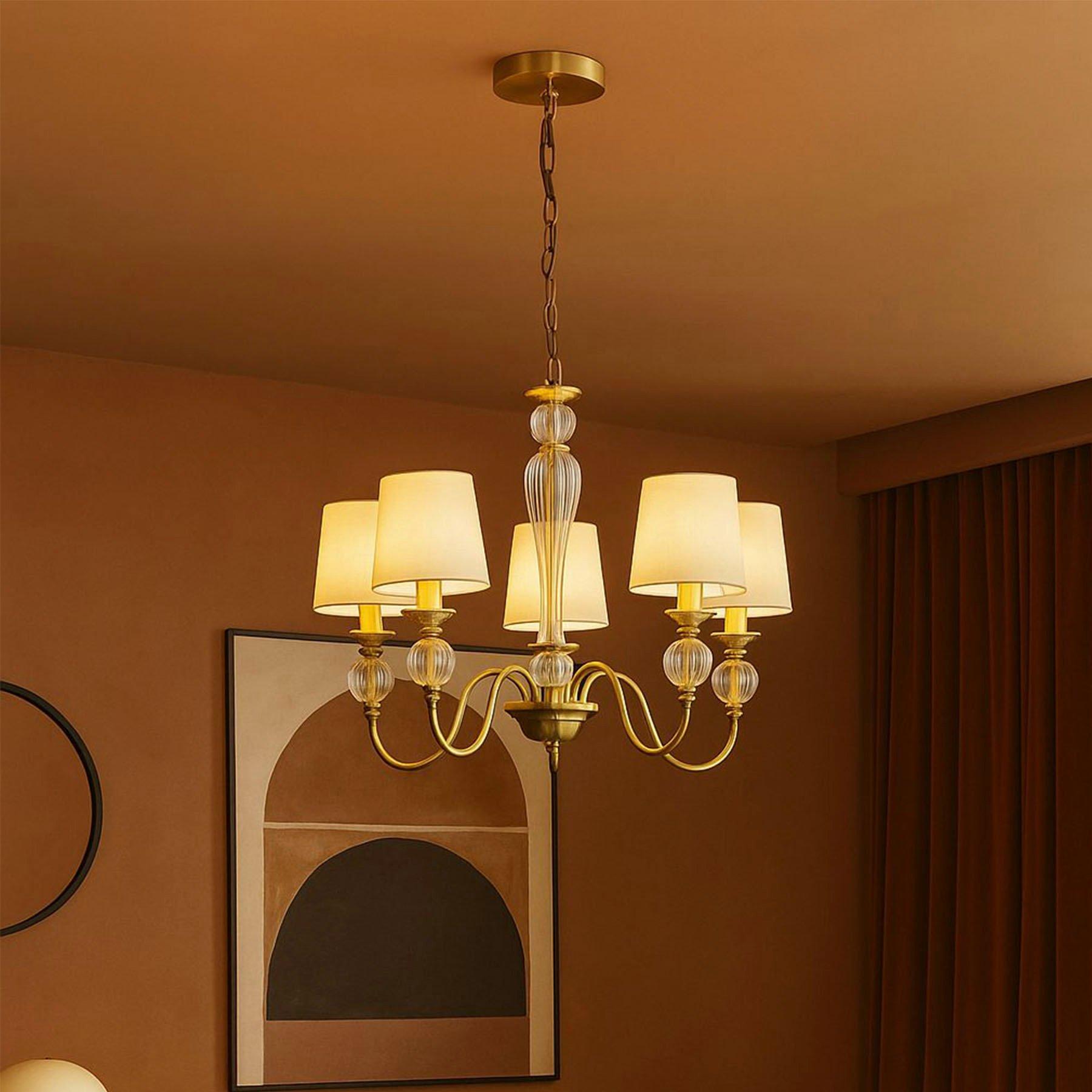 Lighting Collection  5 Light Glass Balls Ceiling Pendant - Brass And Clear