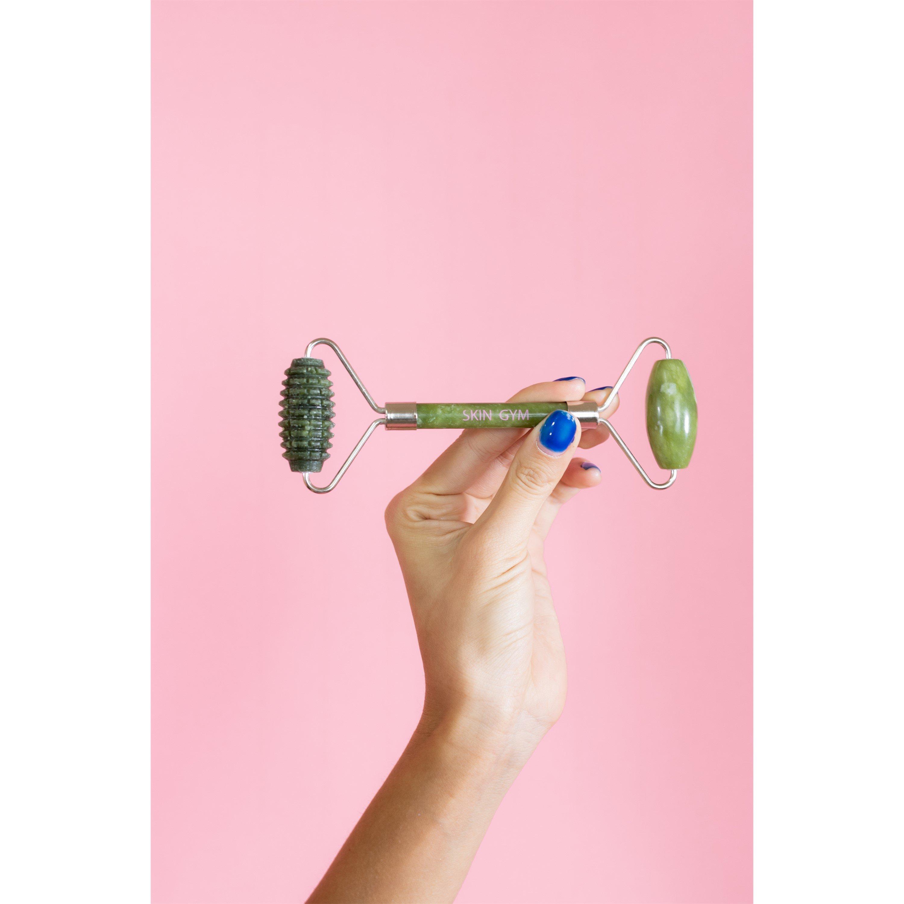 Green - Skin Gym - Jade Double Duty Smooth & Textured 2D Face Roller - 3