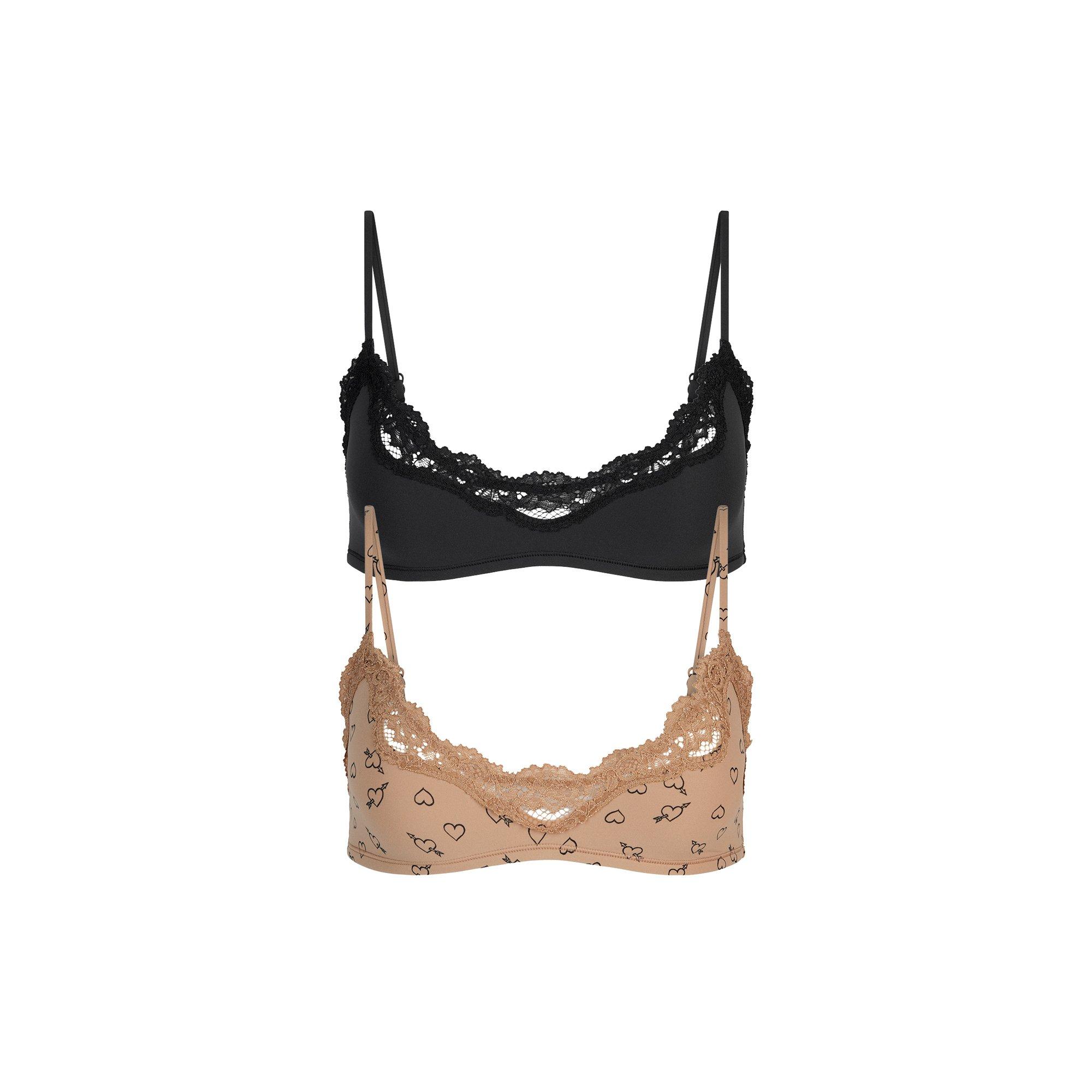 SKIMS Womens Fits Everybody Lace Scoop Bralette 2-Pack - ONYX HEARTS - Size 16 (XL)