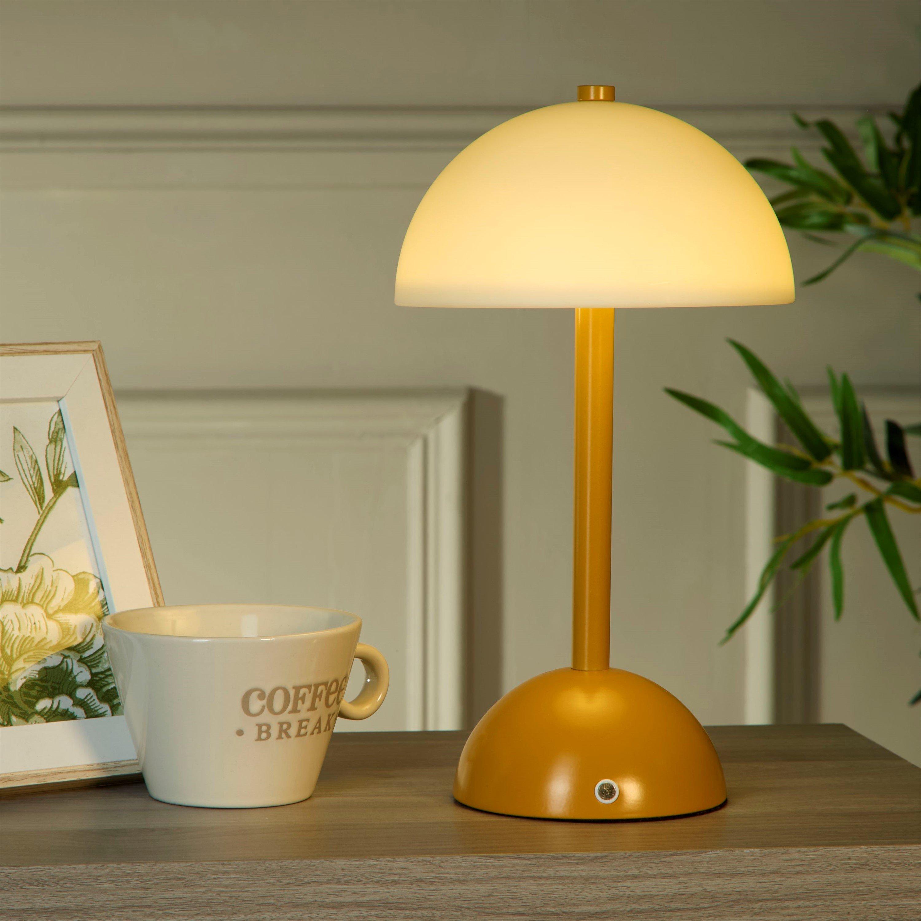 Mustard & White - Lighting Collection - Rechargeable Glass Shade Table Lamp - 1