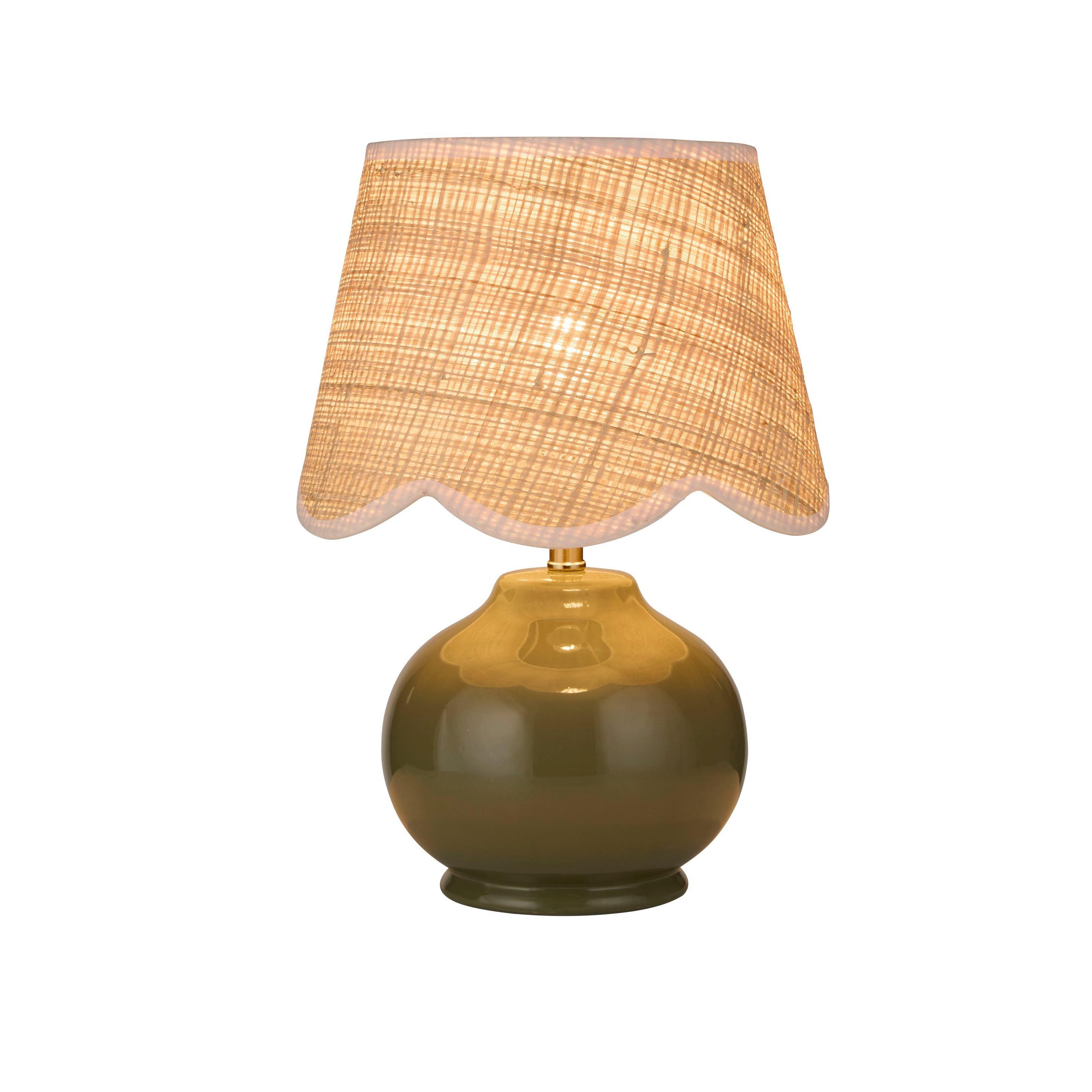 Sage Green And - Lighting Collection - Green Ceramic Table Lamp with Scallop Cane Shade - 2