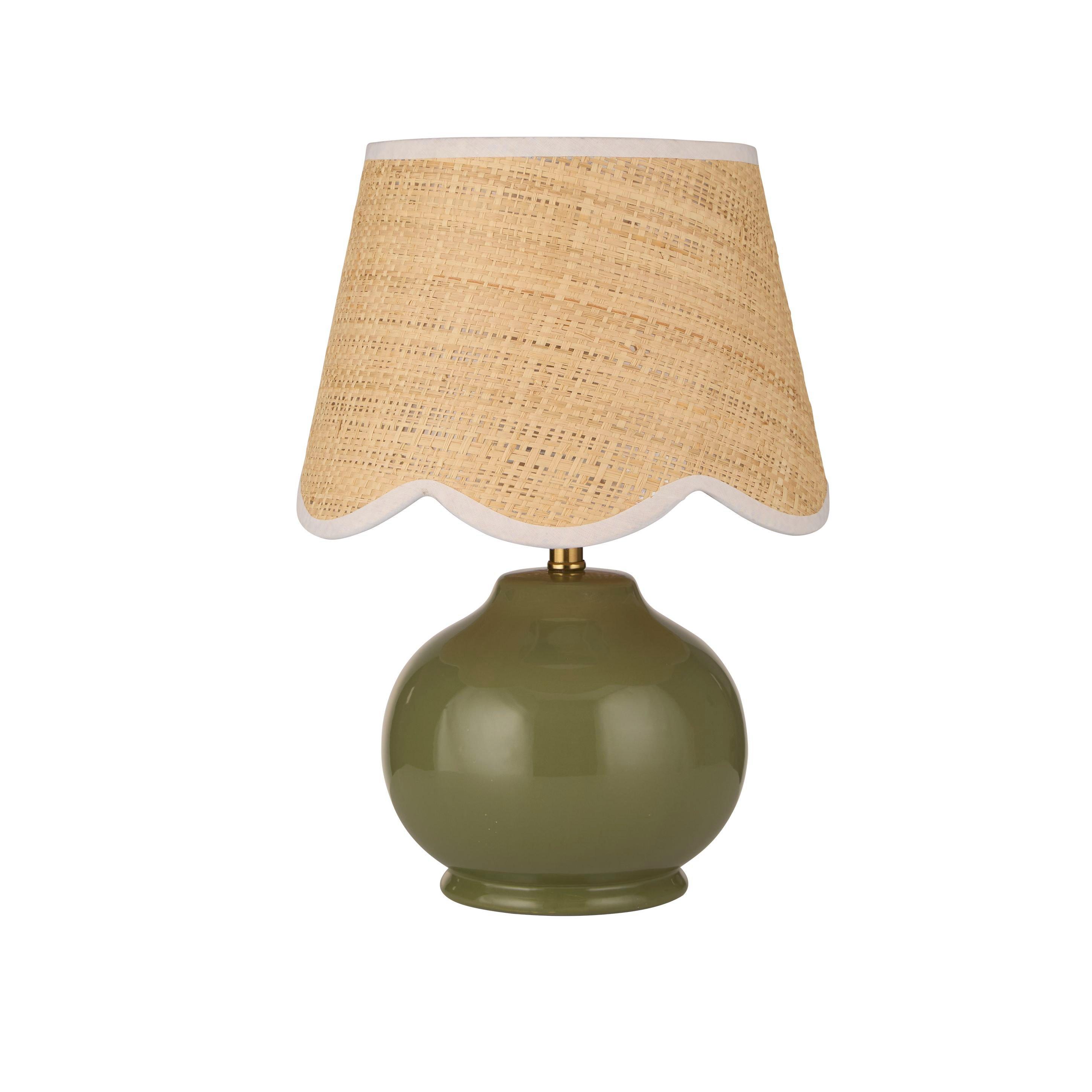 Sage Green And - Lighting Collection - Green Ceramic Table Lamp with Scallop Cane Shade - 3