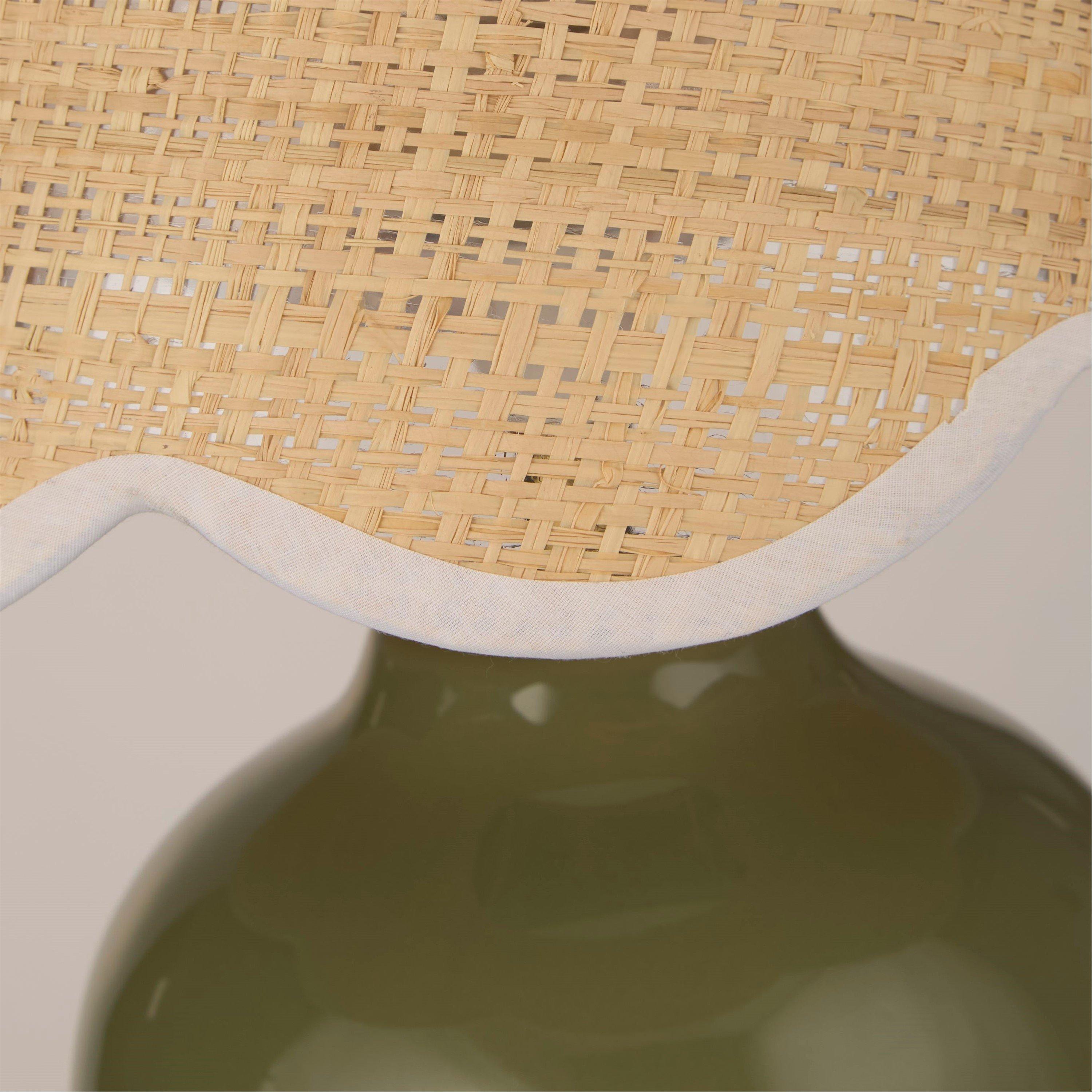 Sage Green And - Lighting Collection - Green Ceramic Table Lamp with Scallop Cane Shade - 4