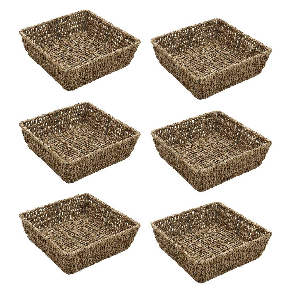 Natural - JVL - Seagrass Square Storage Tray Pack of 6 - 1
