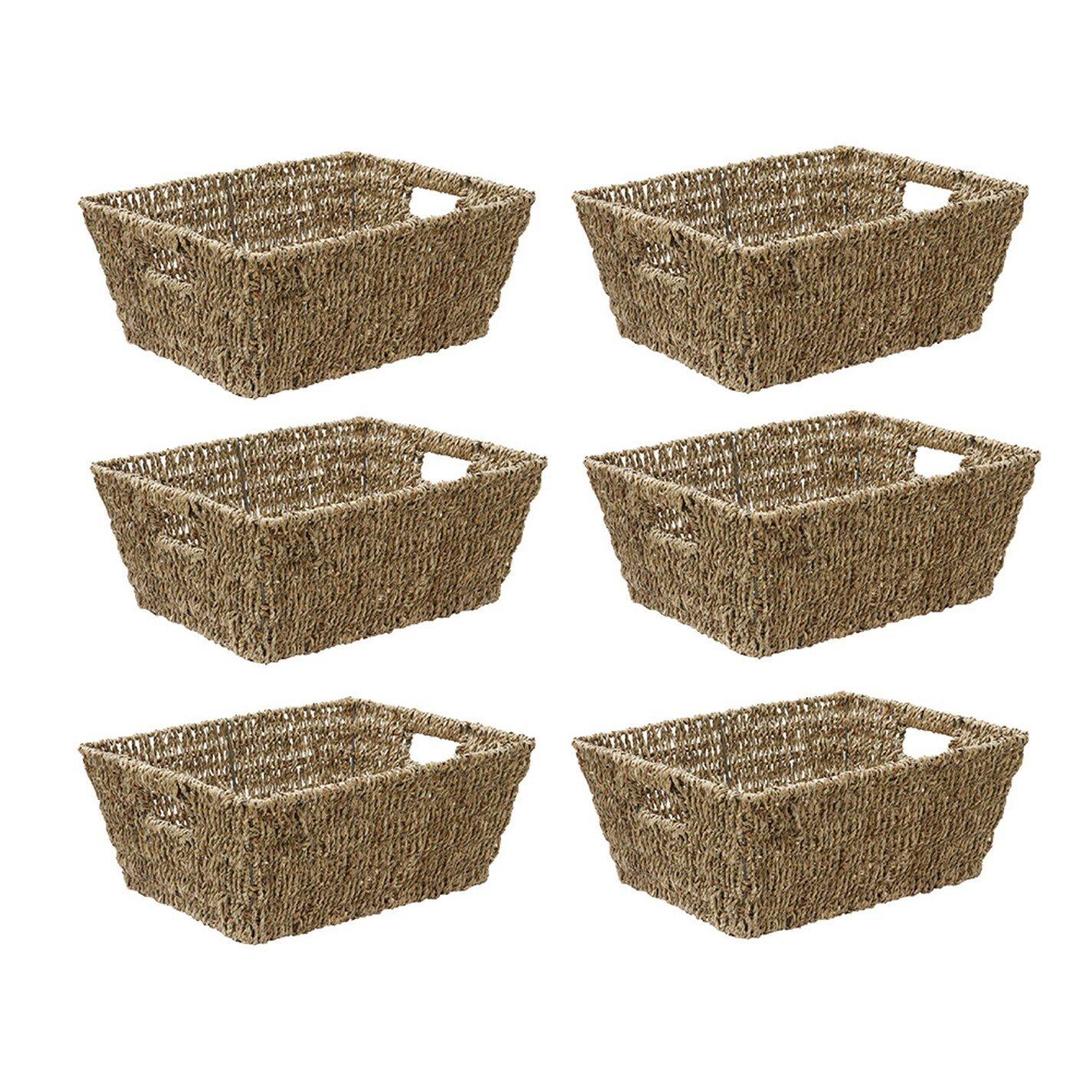 Jvl  Seagrass Rectangular Storage Basket Pack Of 6 - Natural - 6 Pack