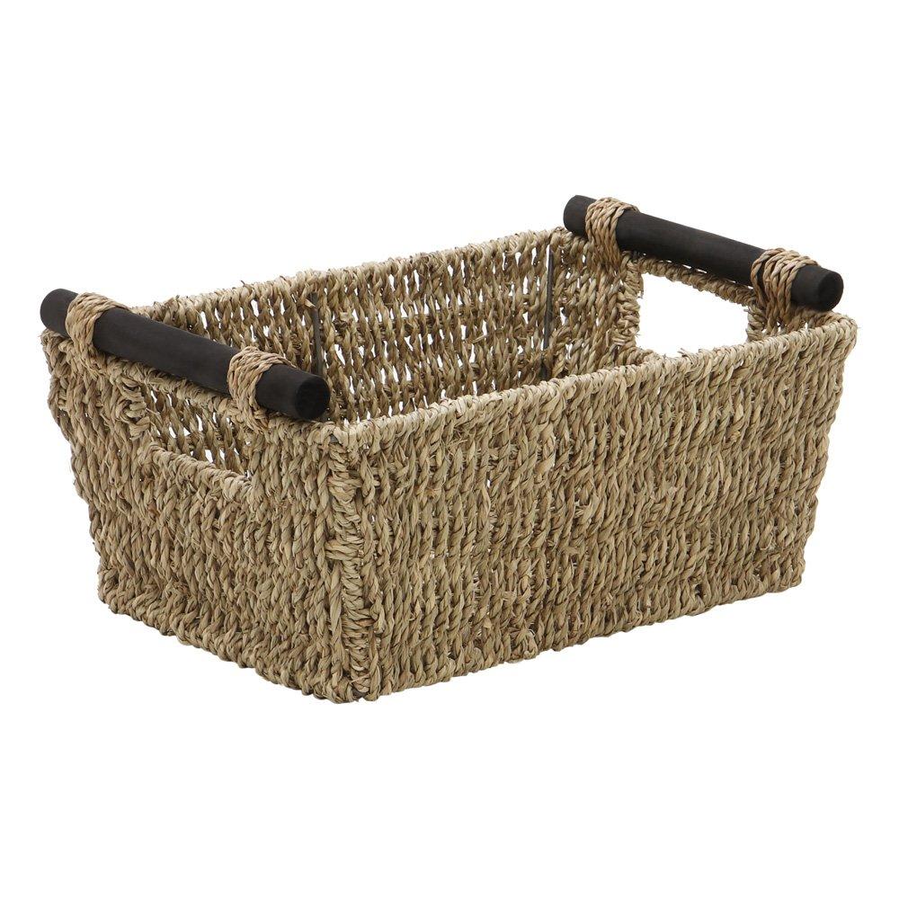 Natural - JVL - Seagrass Set of 3 Rectangular Storage Baskets Wood - 3