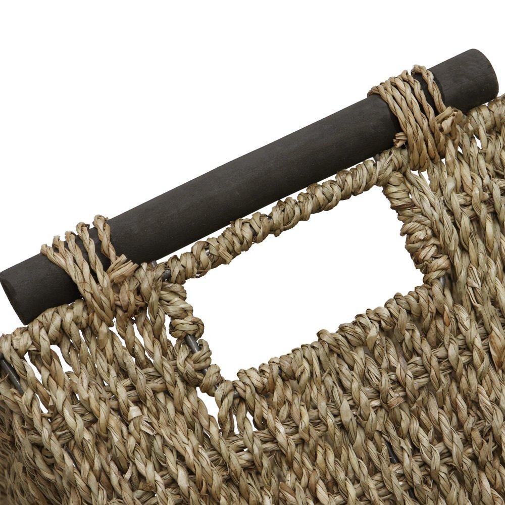 Natural - JVL - Seagrass Set of 3 Rectangular Storage Baskets Wood - 4