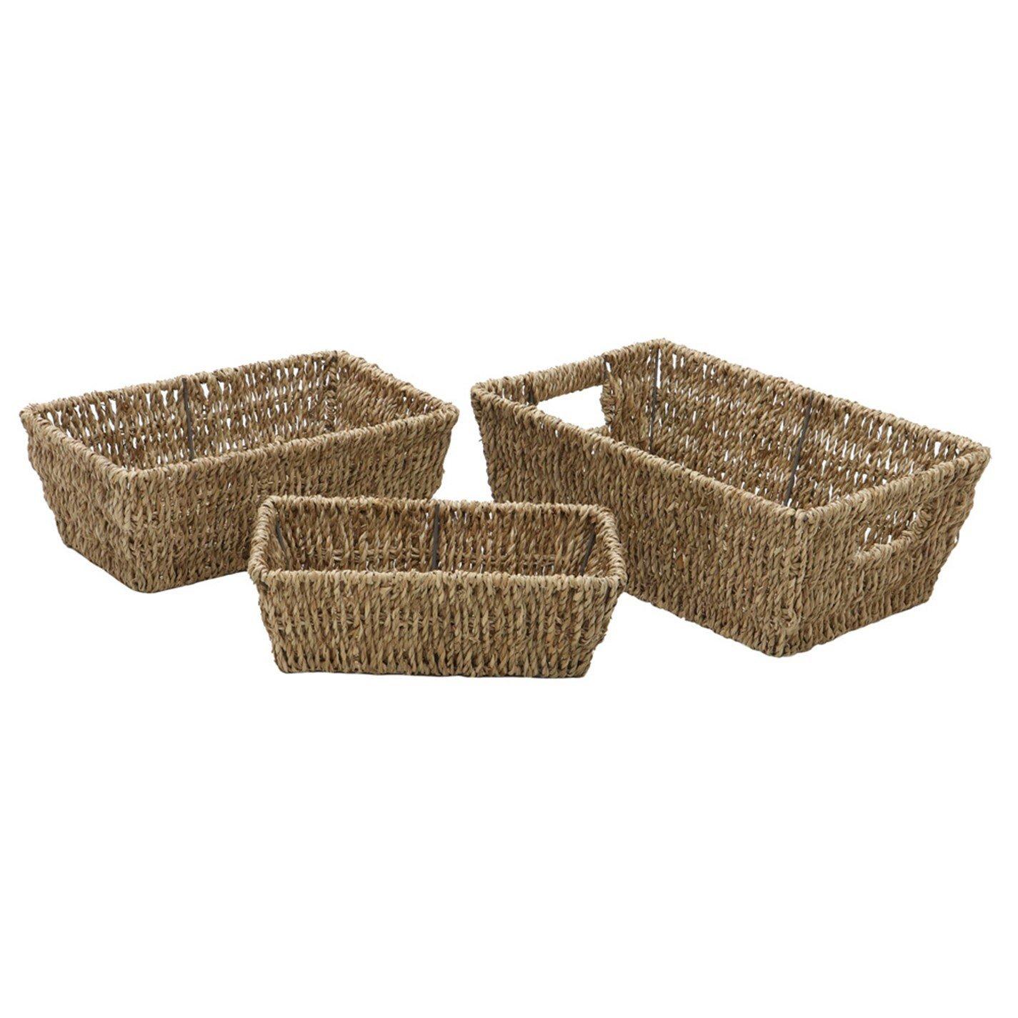 Natural - JVL - Seagrass Set of 3 Rectangular Tapered Storage Bask - 1