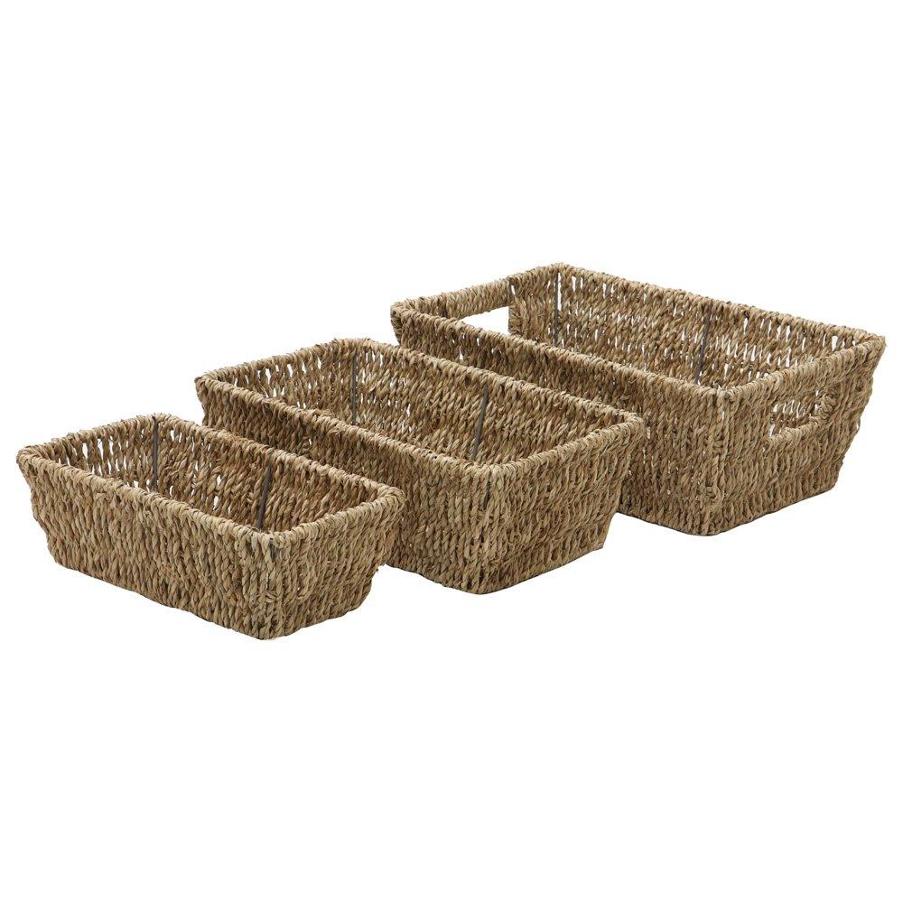 Natural - JVL - Seagrass Set of 3 Rectangular Tapered Storage Bask - 2