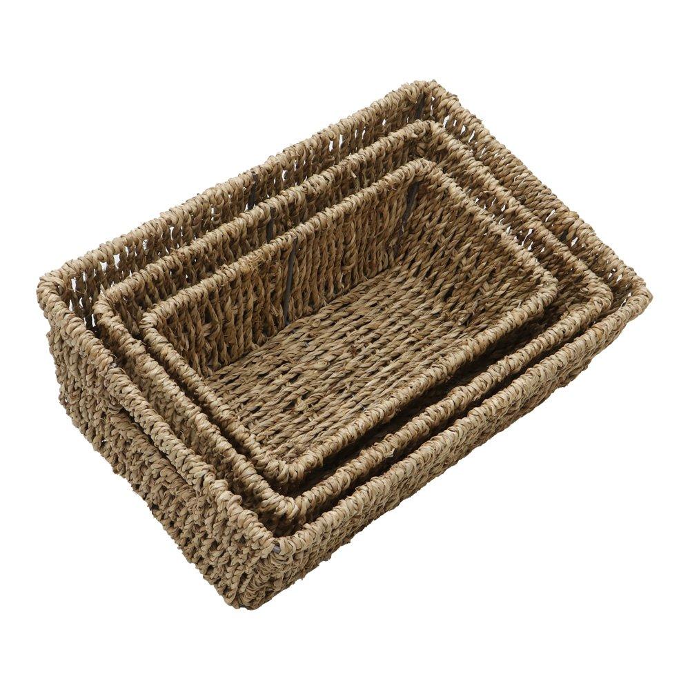 Natural - JVL - Seagrass Set of 3 Rectangular Tapered Storage Bask - 6