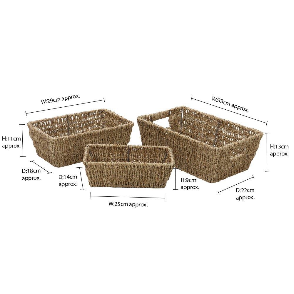 Natural - JVL - Seagrass Set of 3 Rectangular Tapered Storage Bask - 10