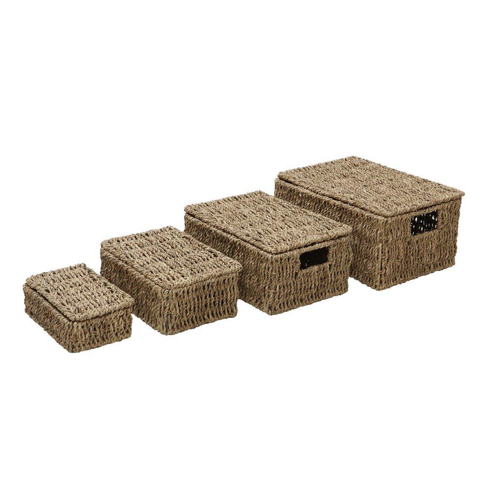 Natural - JVL - Seagrass Set of 4 Rectangular Lidded Storage Baske - 2