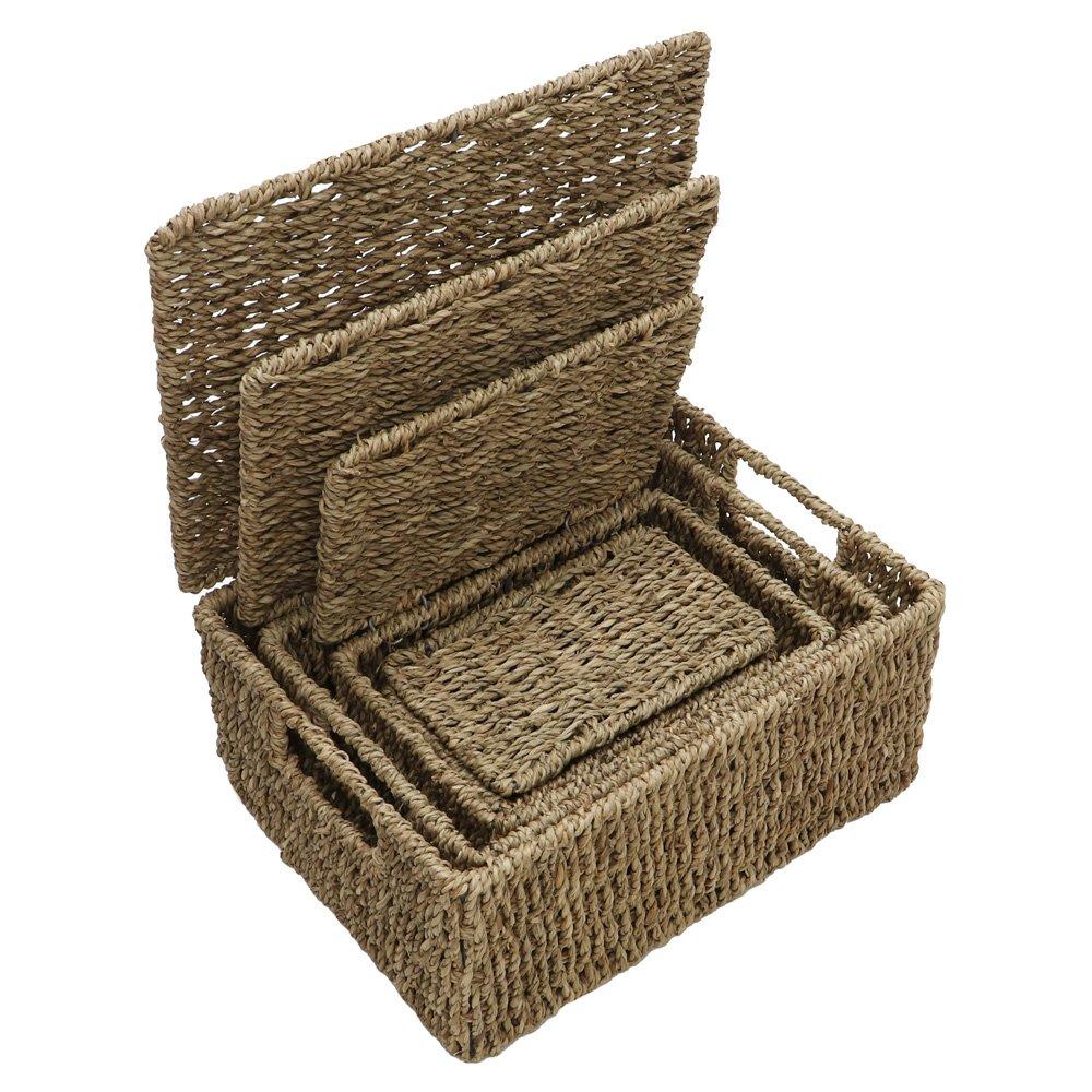 Natural - JVL - Seagrass Set of 4 Rectangular Lidded Storage Baske - 6