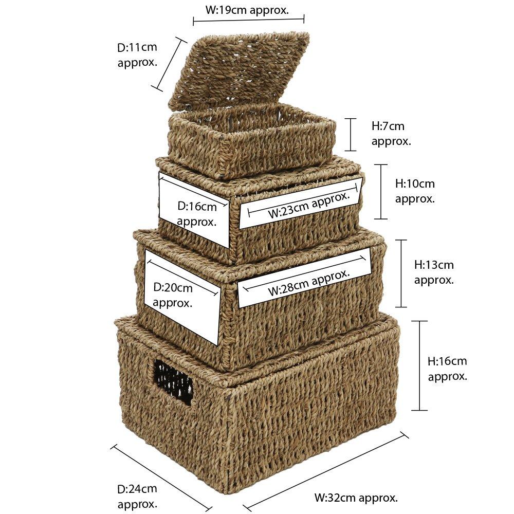 Natural - JVL - Seagrass Set of 4 Rectangular Lidded Storage Baske - 9